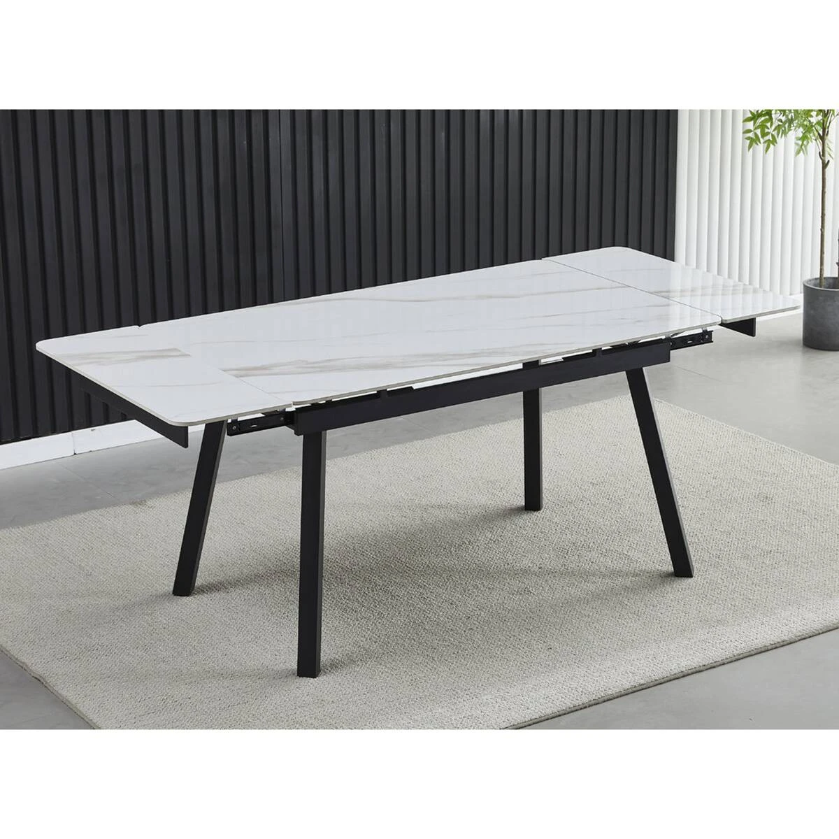 Стіл обідній розкладний Madrid Ceramic 120-180x85x77 білий глянець/чорний каркас