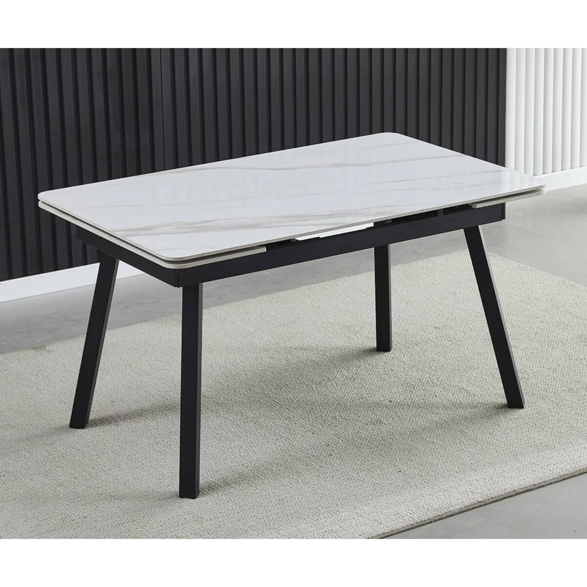 Стіл обідній розкладний Madrid Ceramic 120-180x85x77 білий глянець/чорний каркас