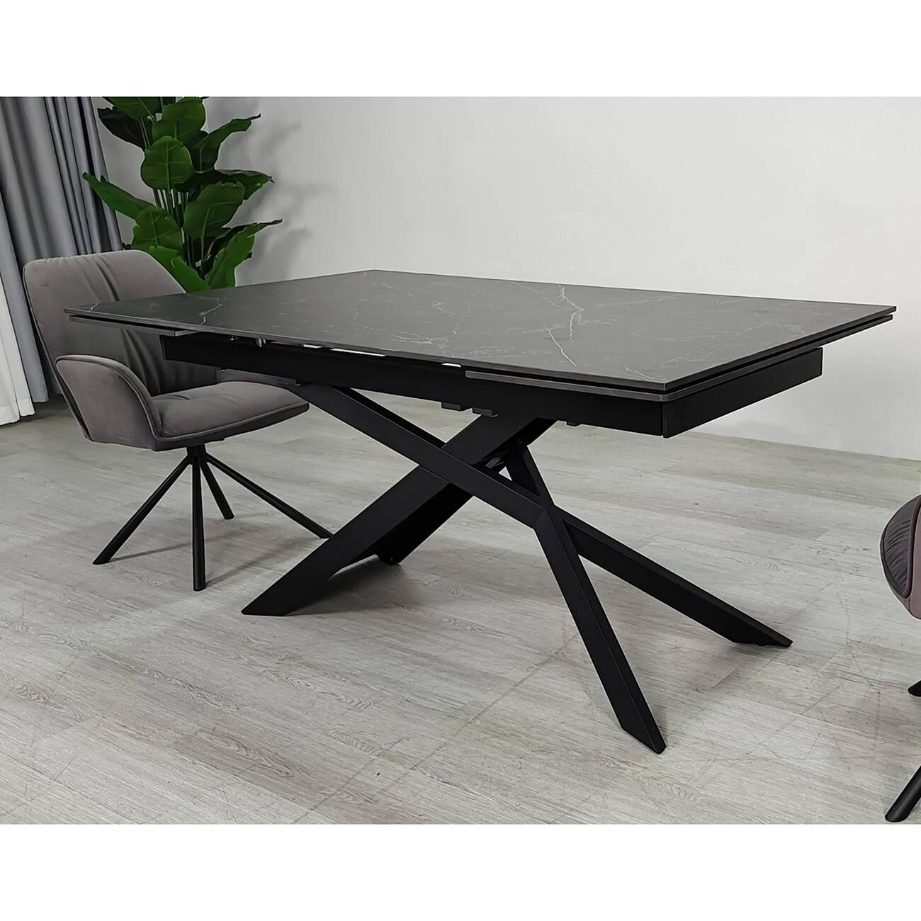 Стіл обідній розкладний Madison Ceramic 160-240x90x75 чорний матовий/чорний (кераміка+метал)