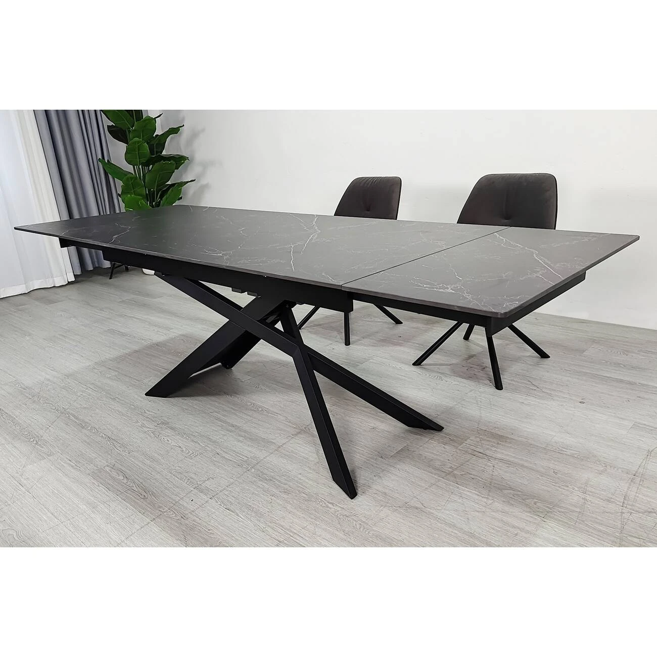Стіл обідній розкладний Madison Ceramic 160-240x90x75 чорний матовий/чорний (кераміка+метал)