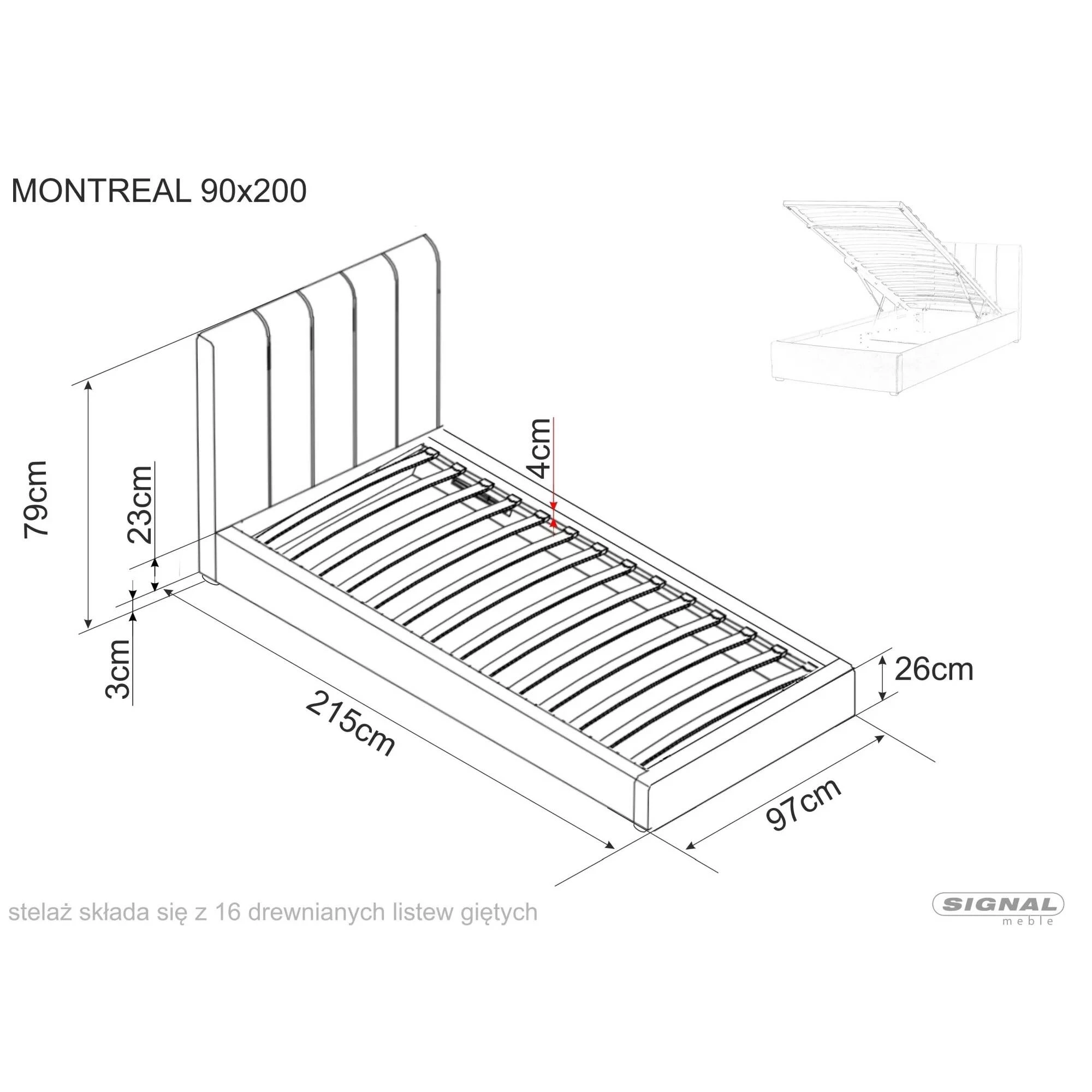Ліжко односпальне Signal MONTREAL VELVET 90X200 Сірий TAP. 192 MONTREALV90SZ