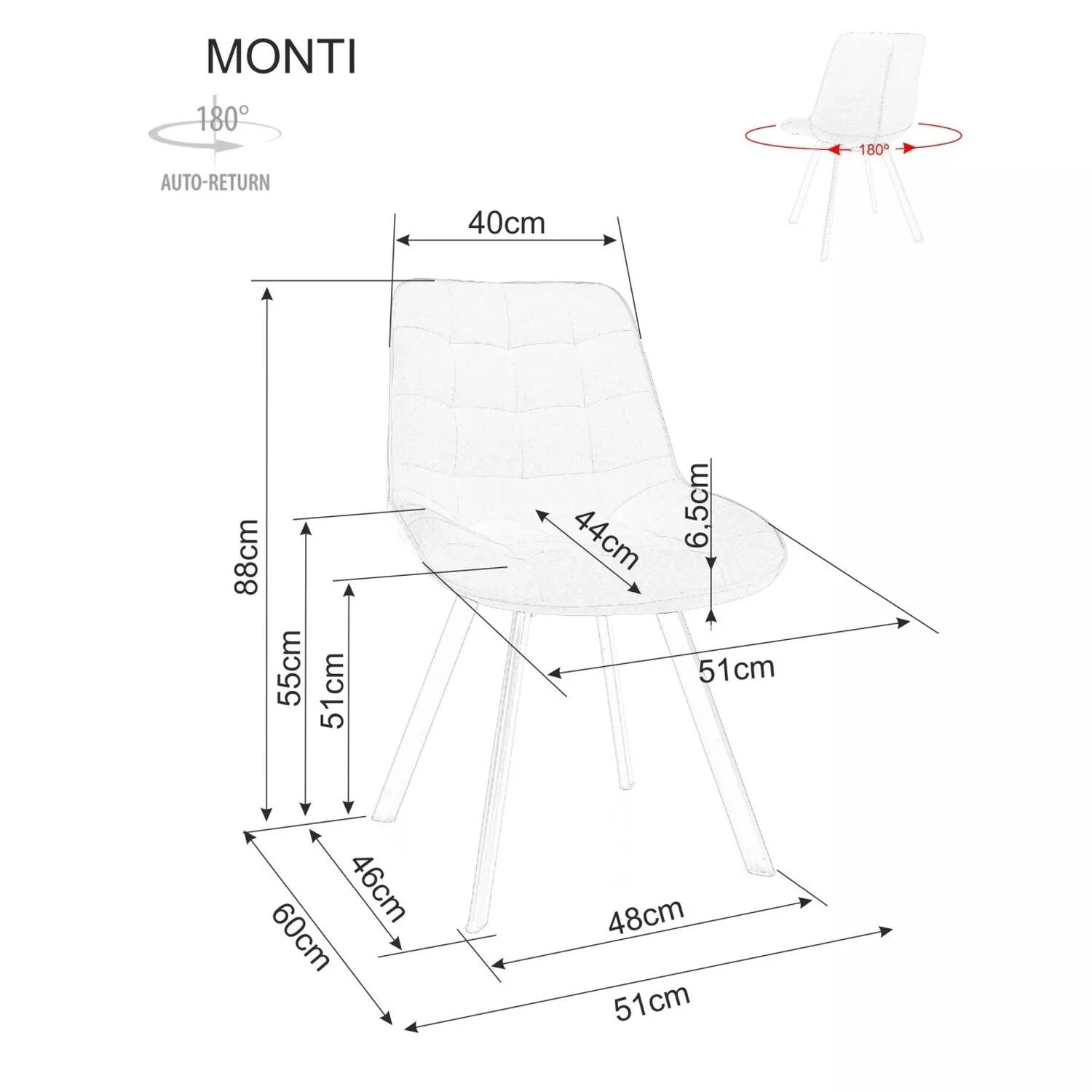 Стілець обідній поворотний Signal Monti Velvet чорний метал/чорний bl.19 оксамит
