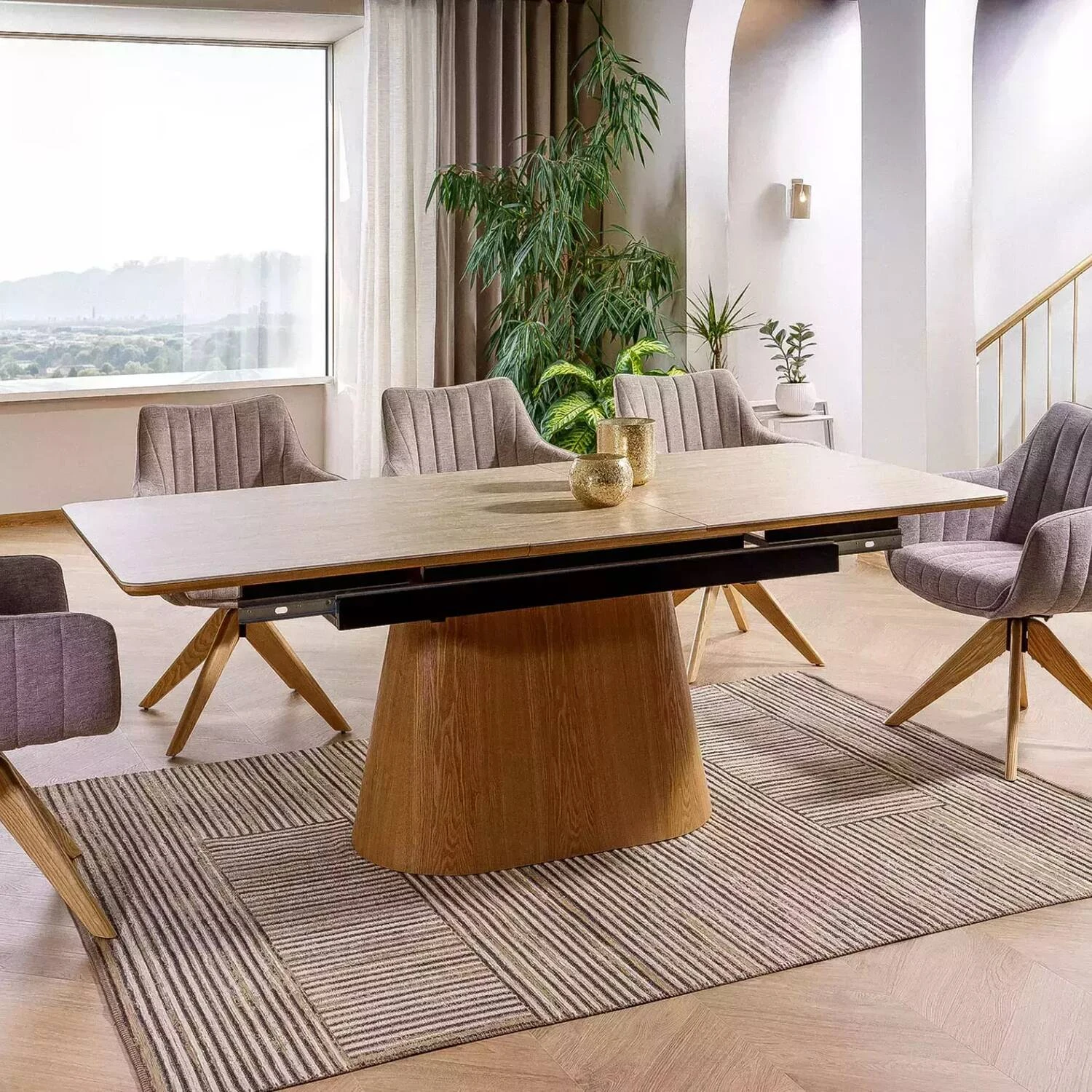 Стіл обідній розкладний Signal Monaco 160-200x90x75 бежевий травертин/дуб