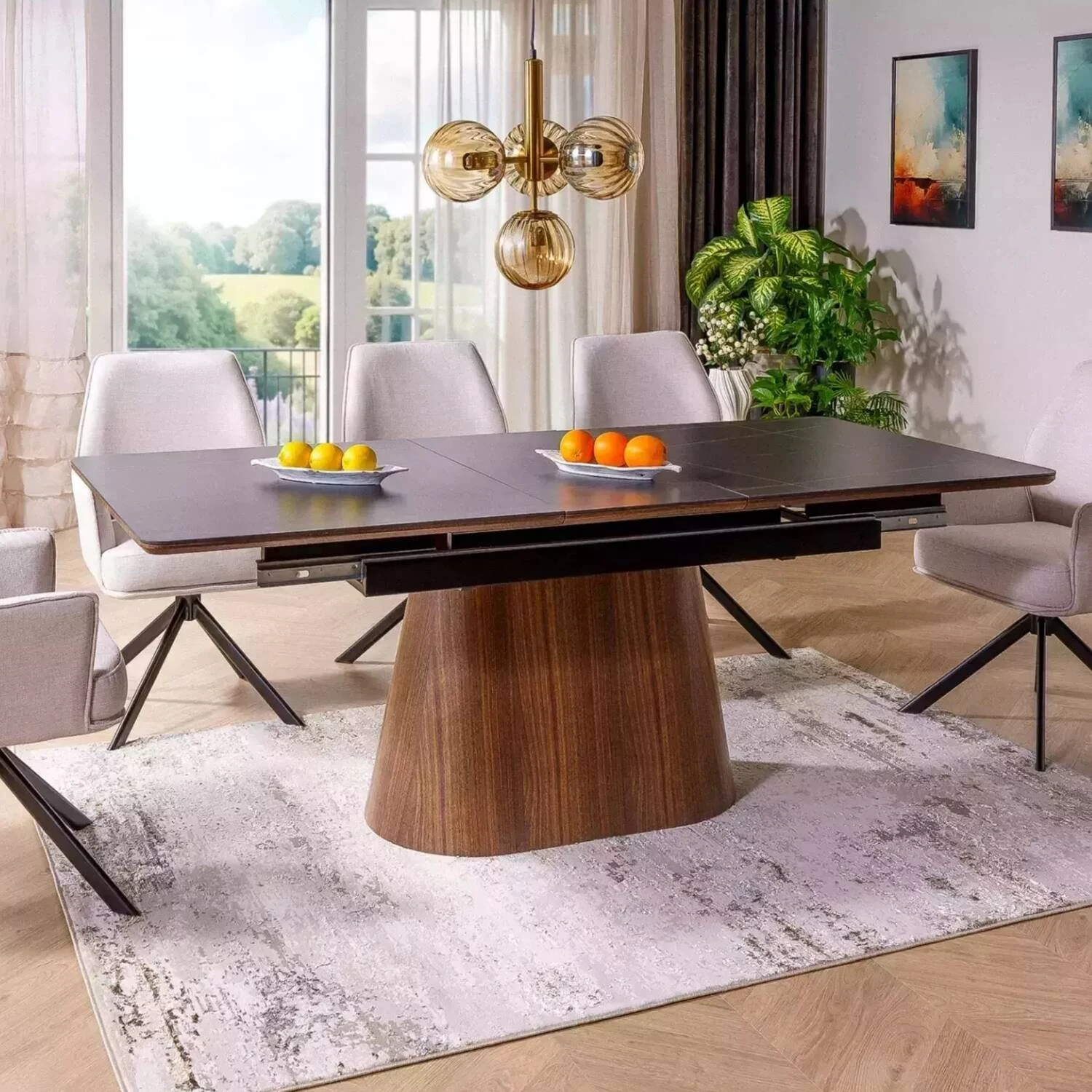 Стіл обідній розкладний Signal Monaco 160-200x90x75 чорний/горіх