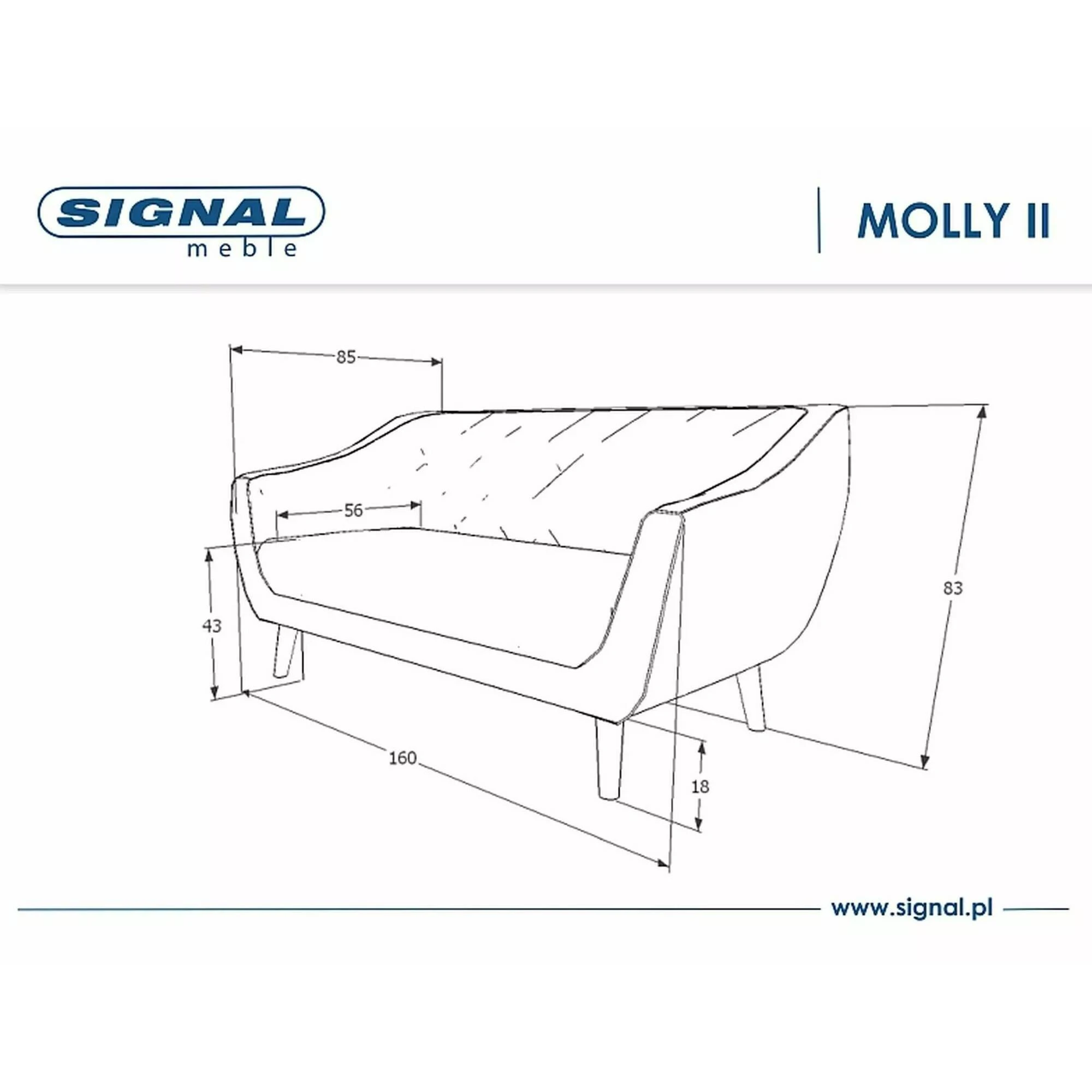 Диван Signal Molly Velvet 2 Сірий MOLLY2V14SZ
