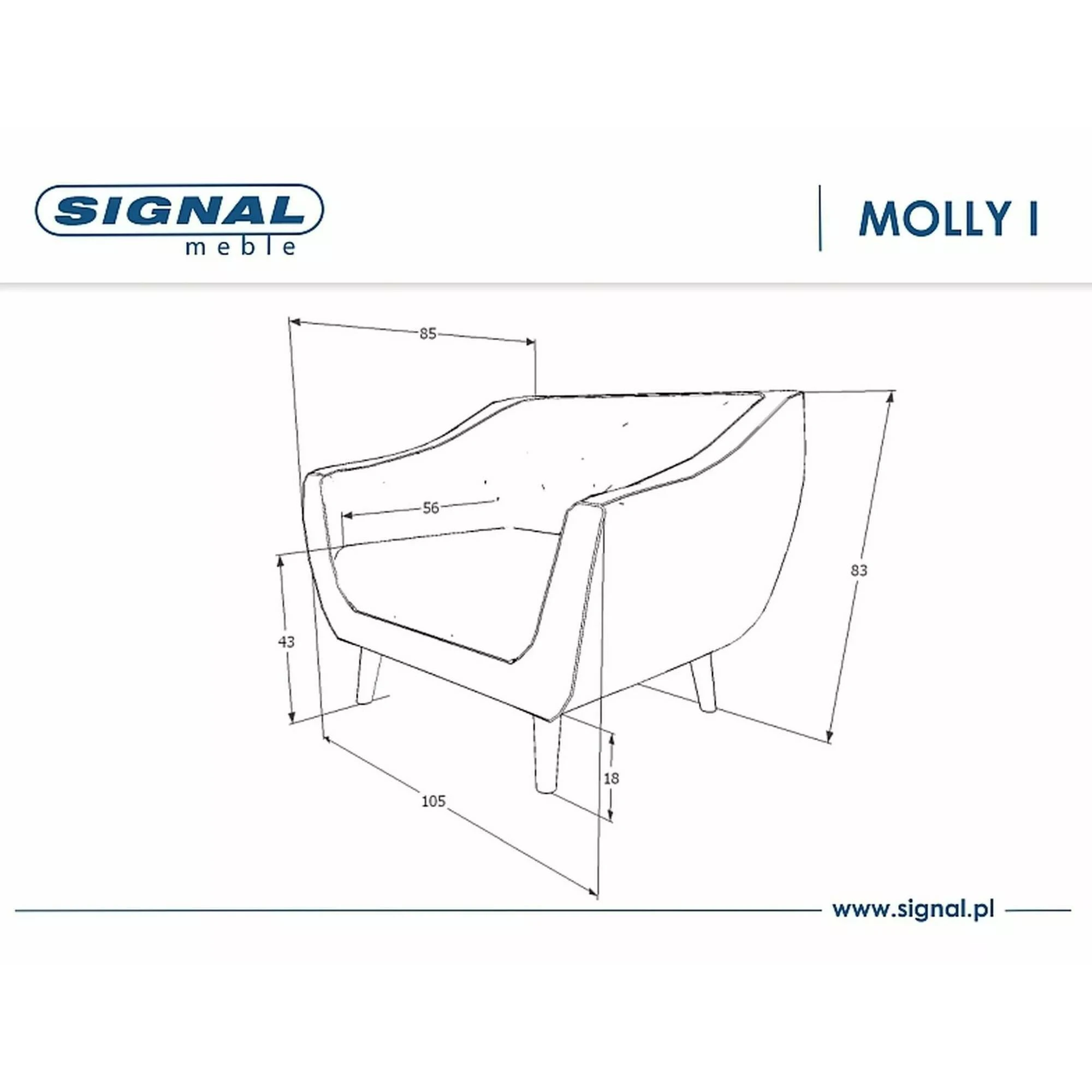 Крісло Signal MOLLY 1 VELVET беж BLUVEL 28 / венге (T) MOLLY1V28BE