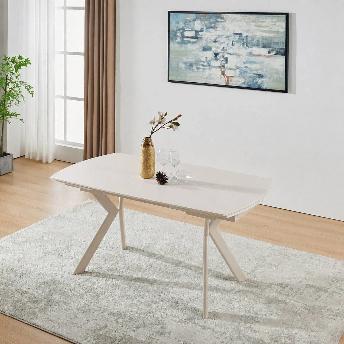 Стіл обідній розкладний Noreen Ceramic 140-200x80x76 білий/кашемір