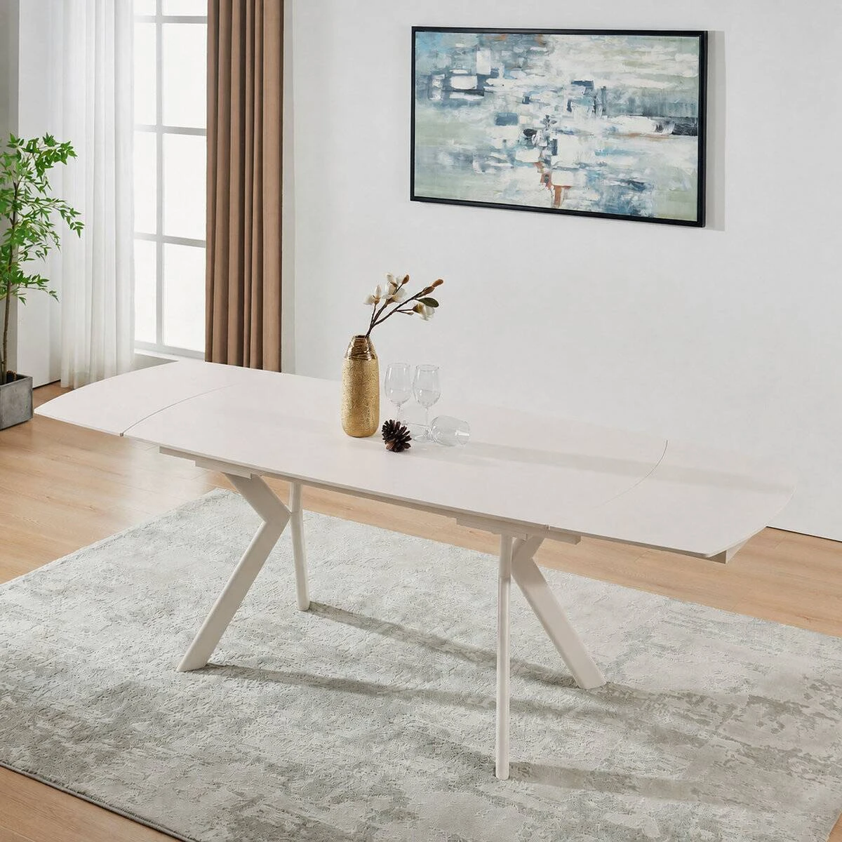 Стіл обідній розкладний Noreen Ceramic 140-200x80x76 білий/кашемір