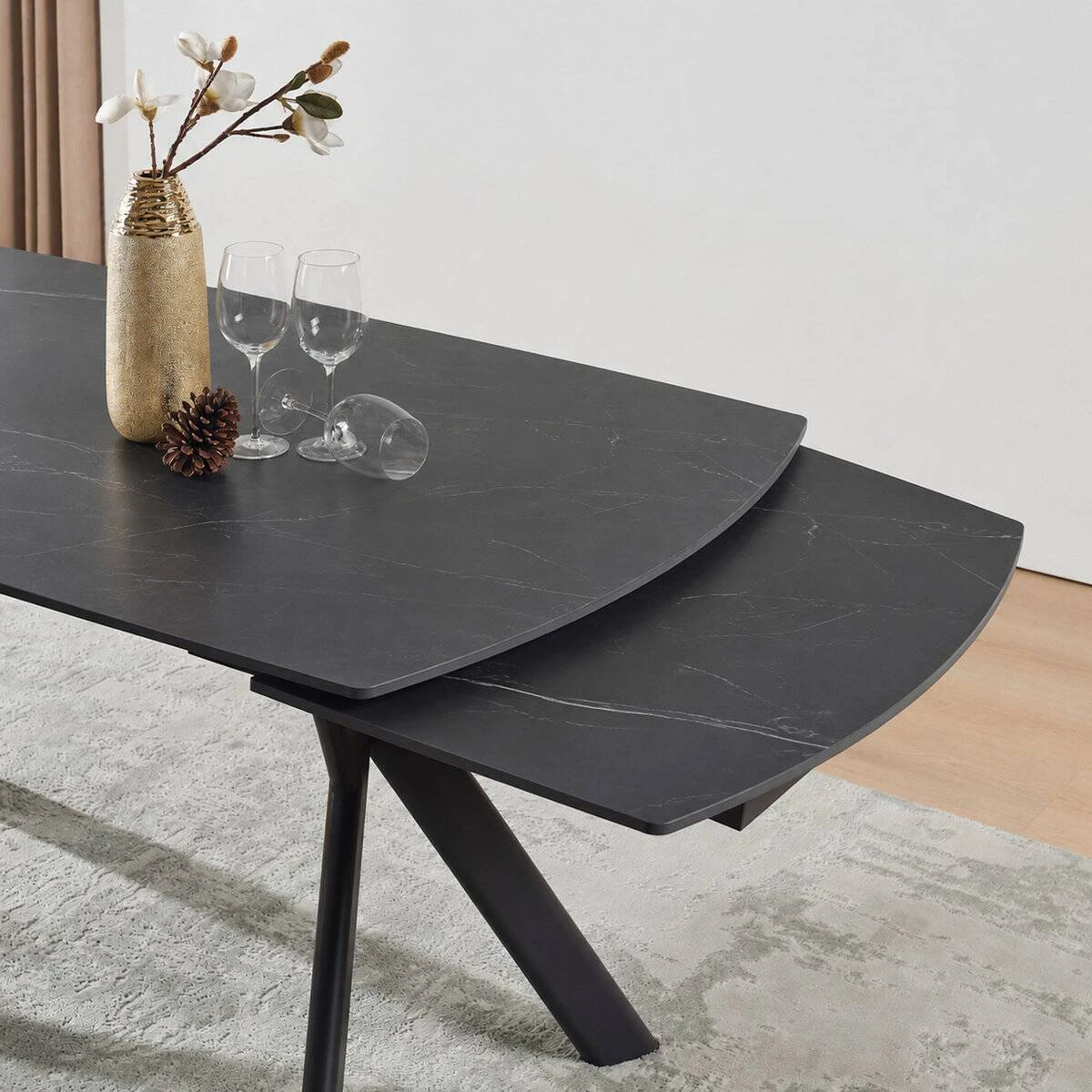 Стіл обідній розкладний Noreen Ceramic 140-200x80x76 чорний/чорний
