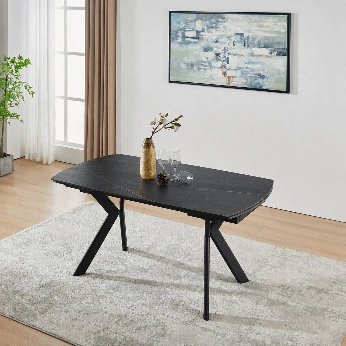 Стіл обідній розкладний Noreen Ceramic 140-200x80x76 чорний/чорний
