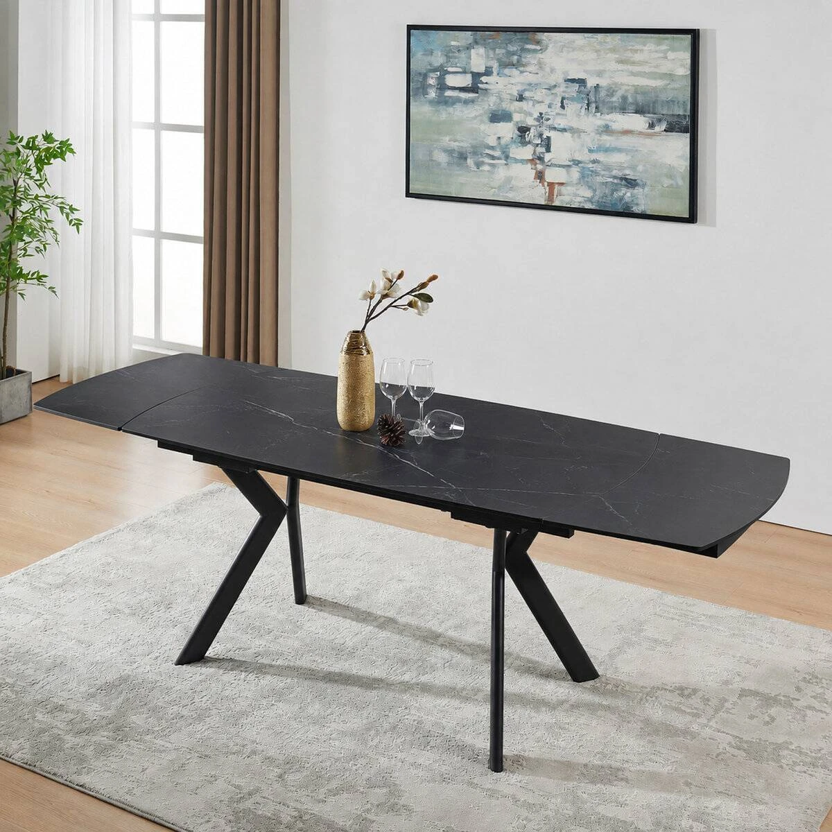Стіл обідній розкладний Noreen Ceramic 140-200x80x76 чорний/чорний