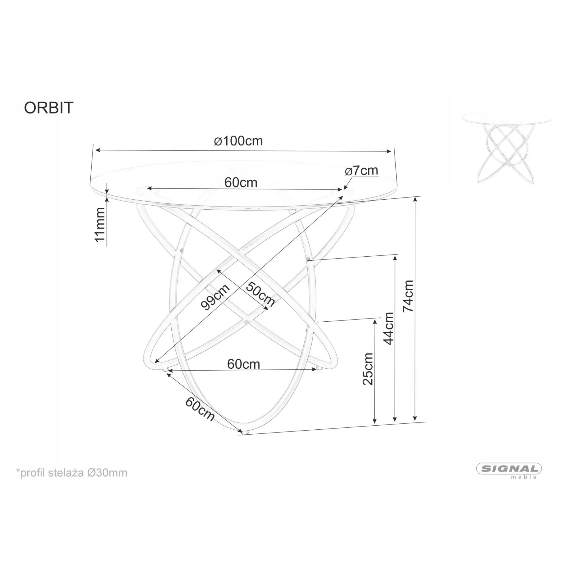 Стіл обідній Signal ORBIT прозорий/хром d.100 ORBITTCHFI100