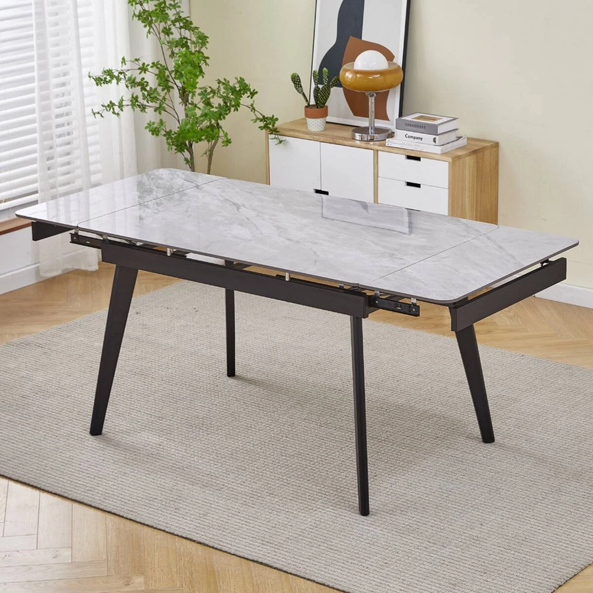 Стіл обідній розкладний Oslo Ceramic 120-180x80x76 сірий глянець/чорний каркас