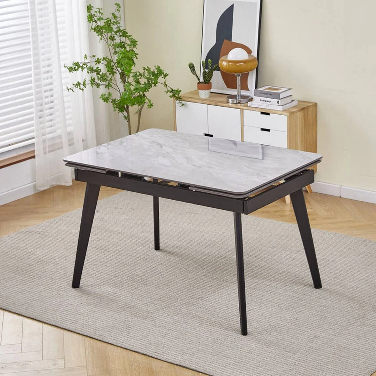 Стіл обідній розкладний Oslo Ceramic 120-180x80x76 сірий глянець/чорний каркас