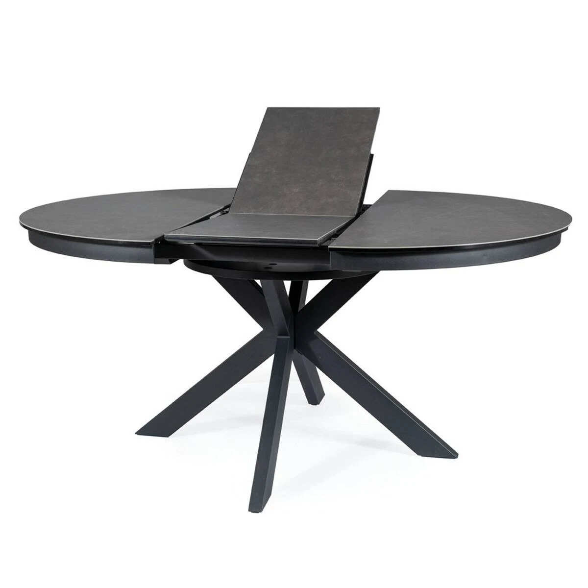 Стіл обідній розкладний Signal Porto Ceramic 120-160x120x76 тем.сірий ефект мармуру/чорний матовий