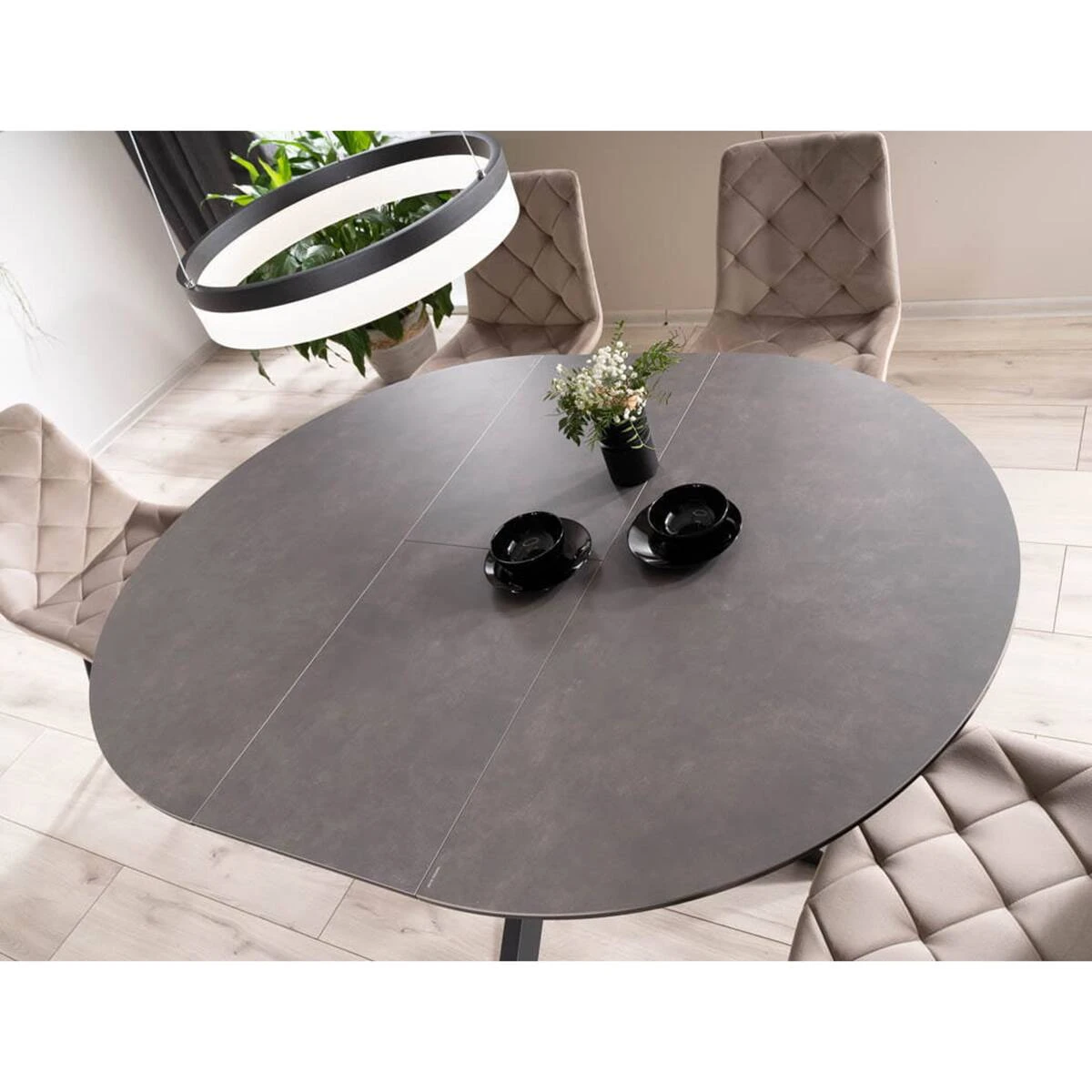 Стіл обідній розкладний Signal Porto Ceramic 120-160x120x76 тем.сірий ефект мармуру/чорний матовий