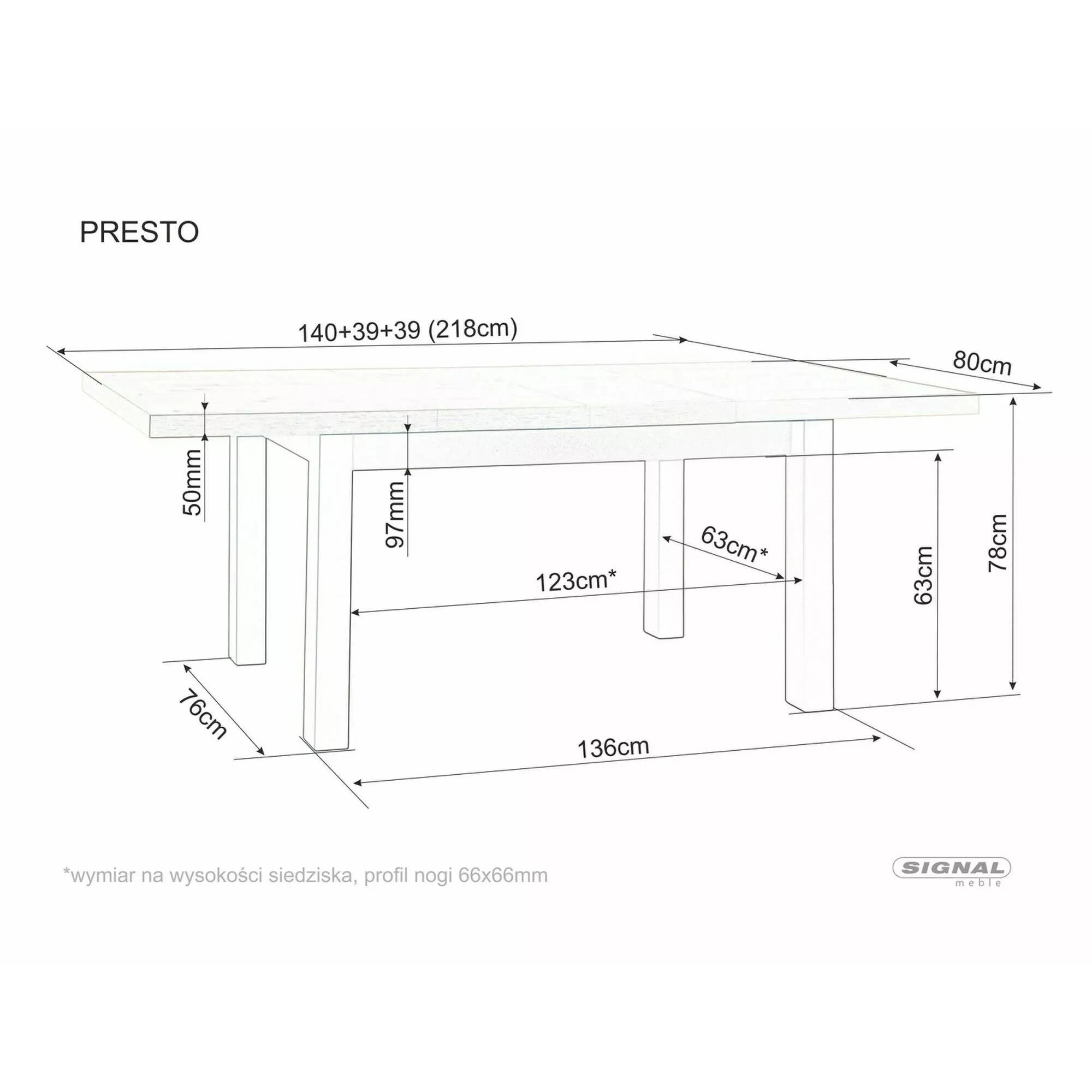 Стіл обідній розкладний Signal PRESTO 140(218)*80 дуб артизан/чорний PRESTODACZ140