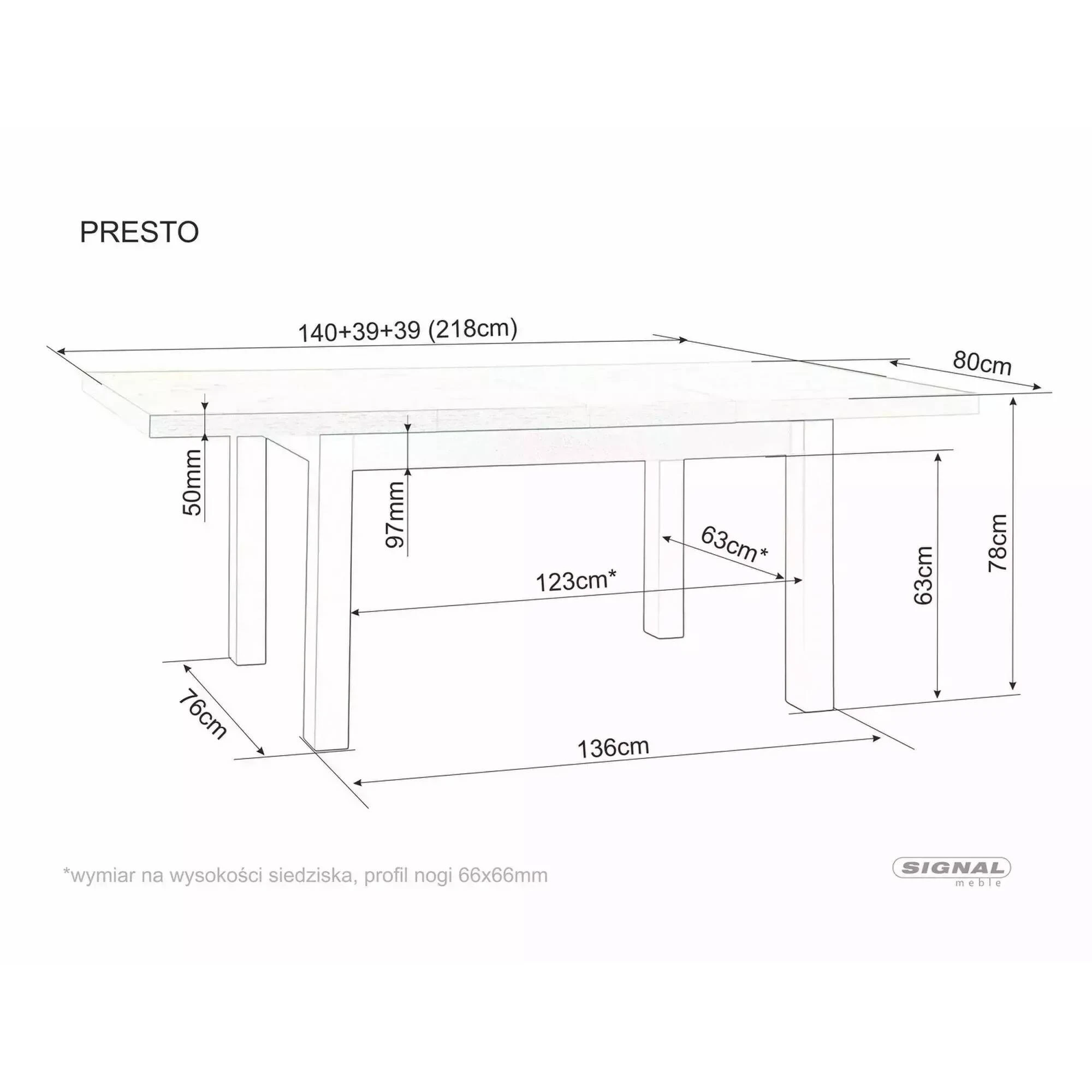 Стіл обідній розкладний Signal PRESTO 140(218)*80 дуб кремону торро/кашемір PRESTODCTKA140
