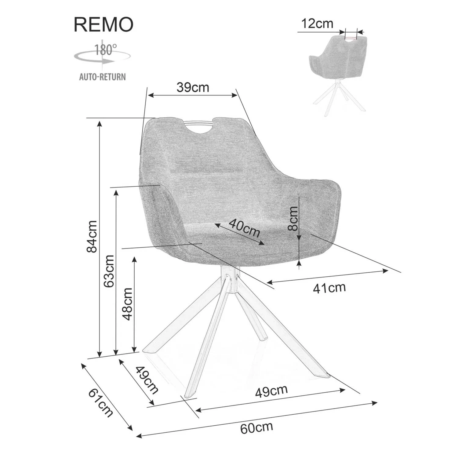 Стілець обідній поворотний Signal Remo Brego чорний метал/сірий 07 тканина