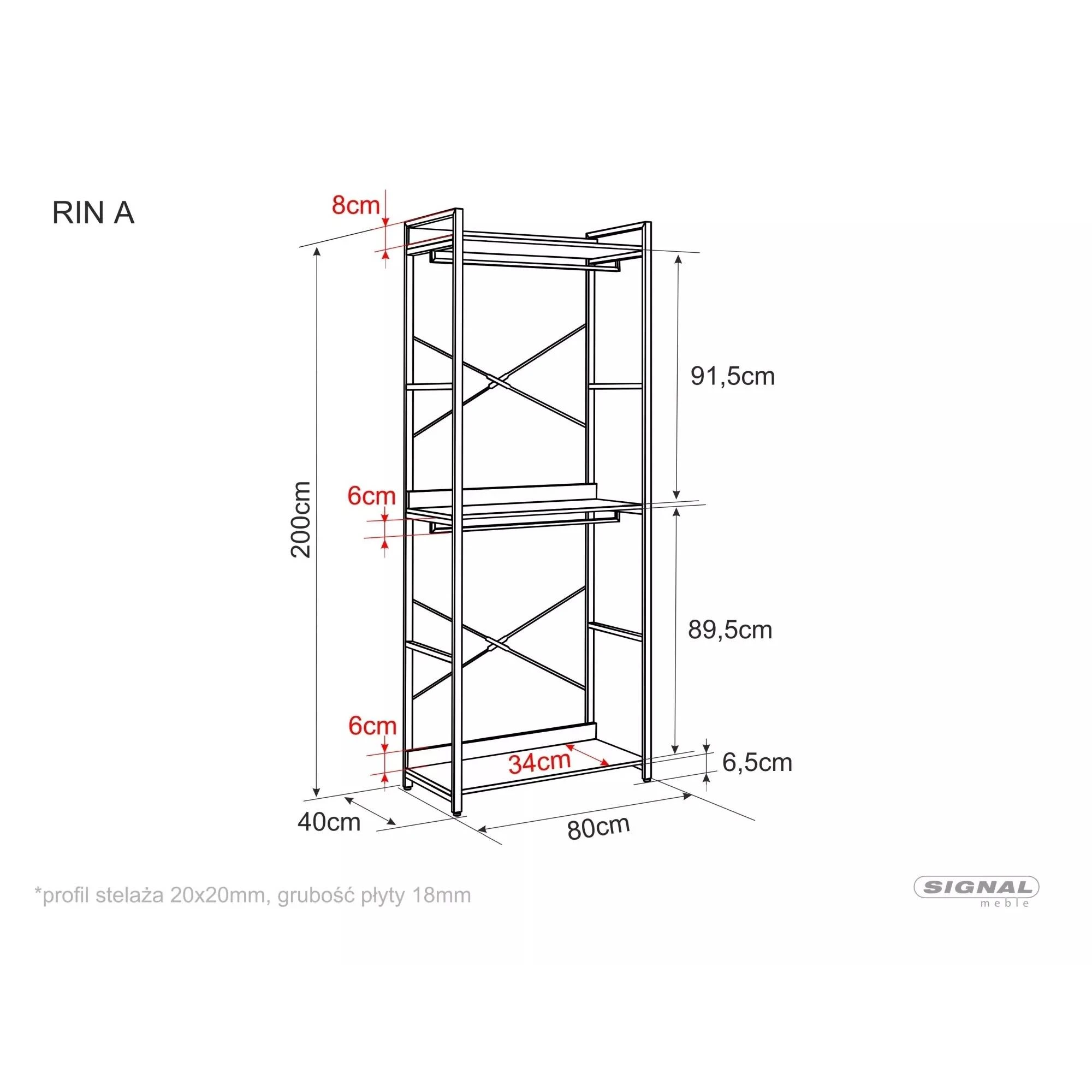 Стелаж Signal RIN A Чорний 200х80х40 RINAC