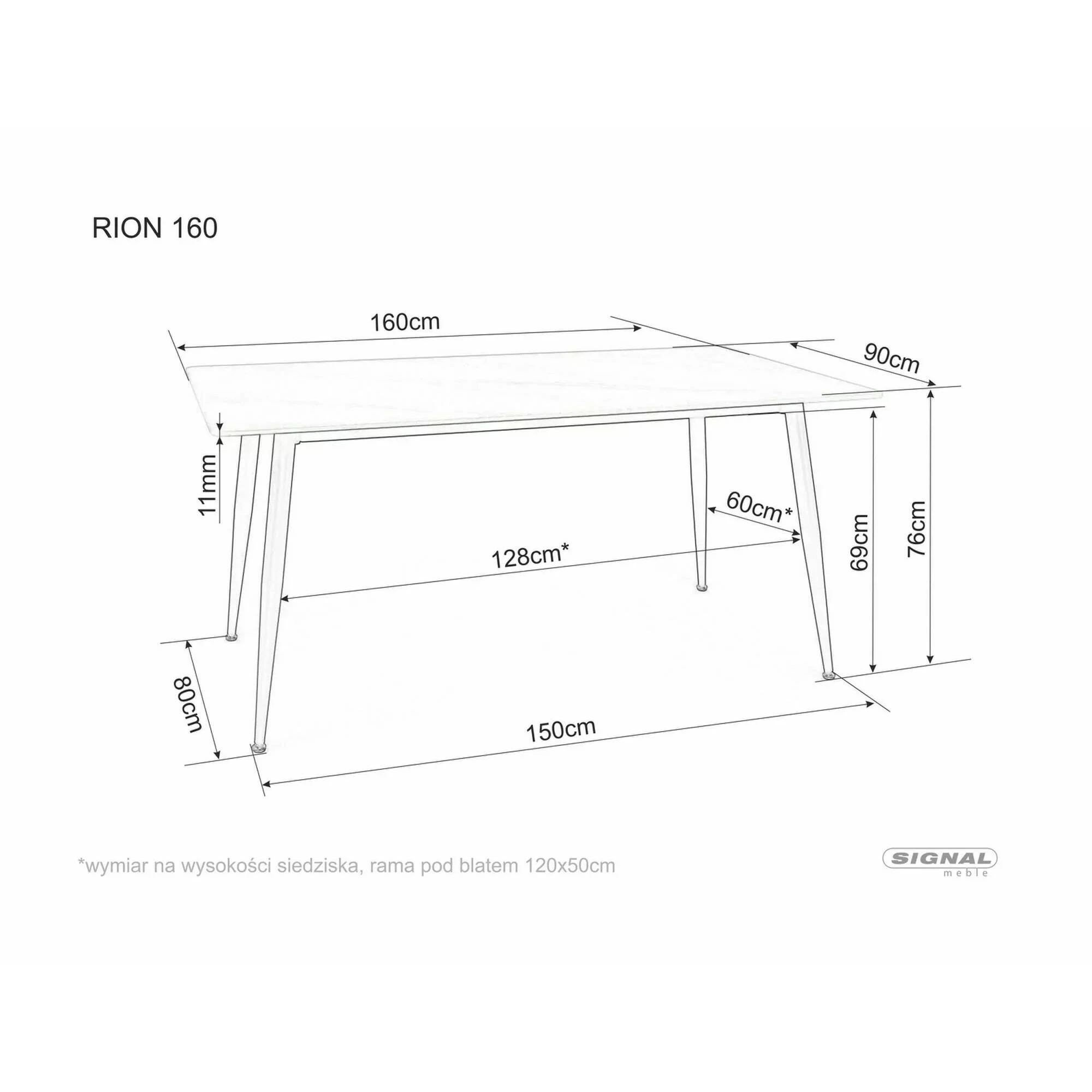 Стіл обідній Signal RION 160*90 білий/чорний каркас RIONBC160