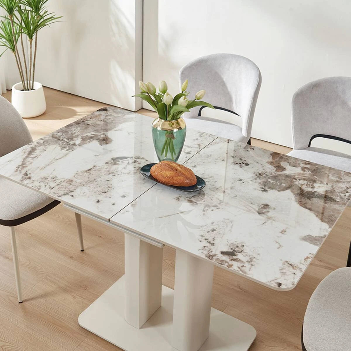 Стіл обідній розкладний Rotterdam Ceramic 120-160x75x76 білий глянець/кашемір