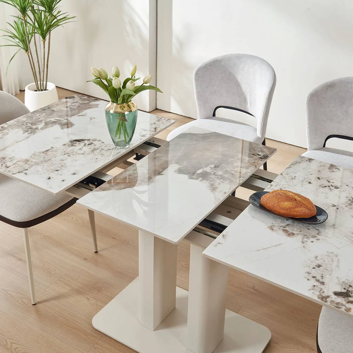 Стіл обідній розкладний Rotterdam Ceramic 120-160x75x76 білий глянець/кашемір