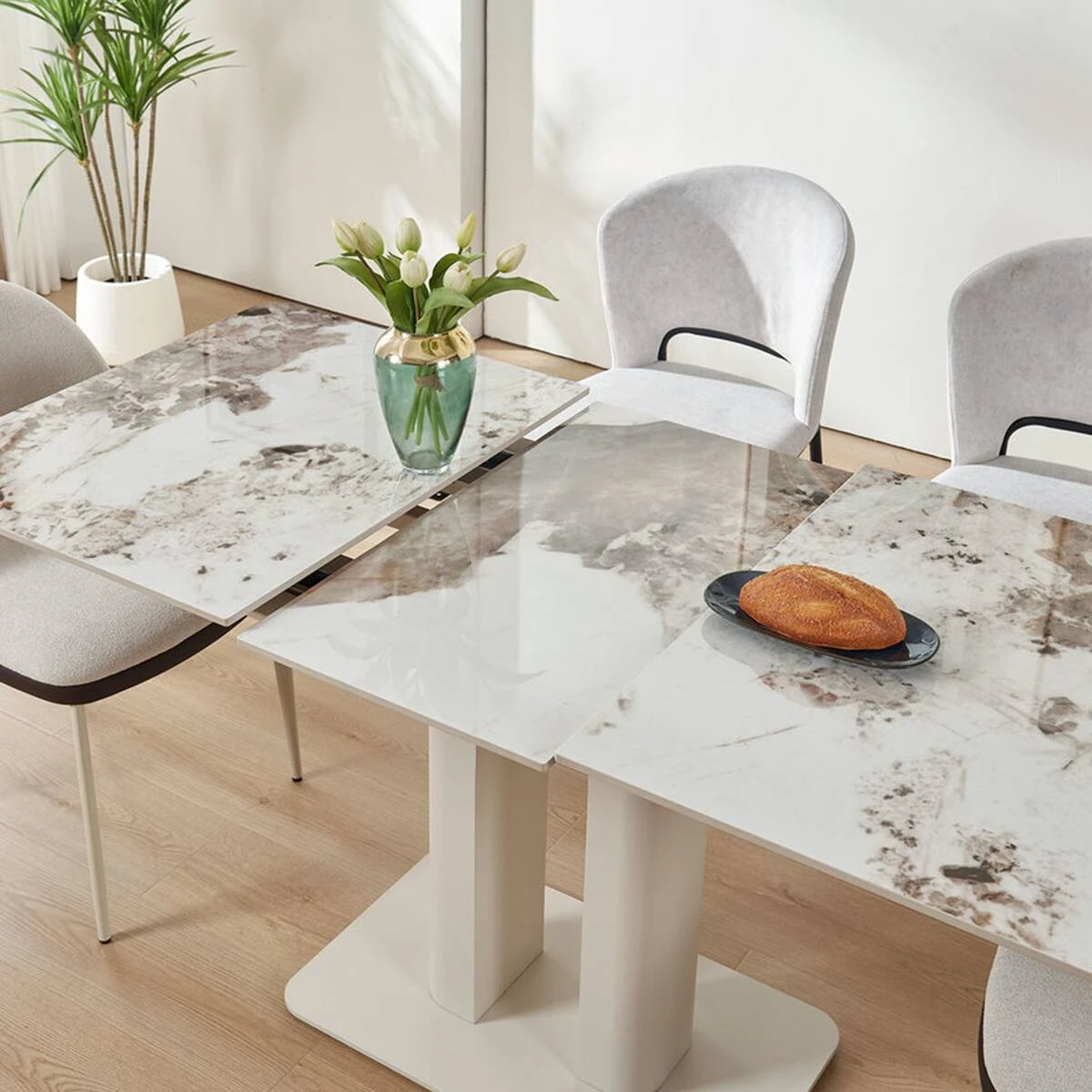 Стіл обідній розкладний Rotterdam Ceramic 120-160x75x76 білий глянець/кашемір
