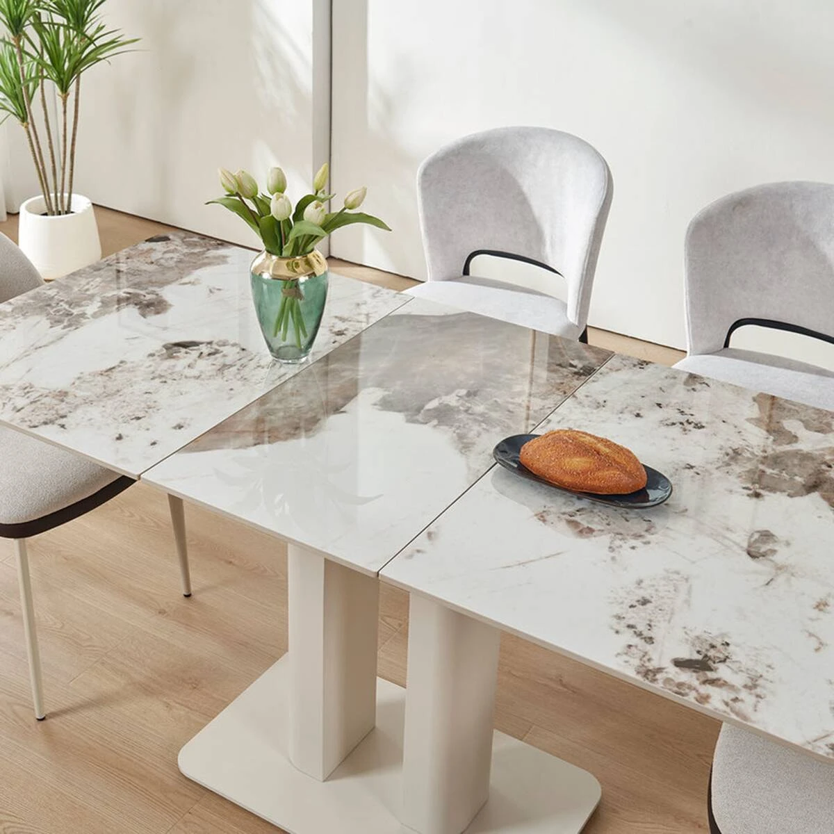 Стіл обідній розкладний Rotterdam Ceramic 120-160x75x76 білий глянець/кашемір