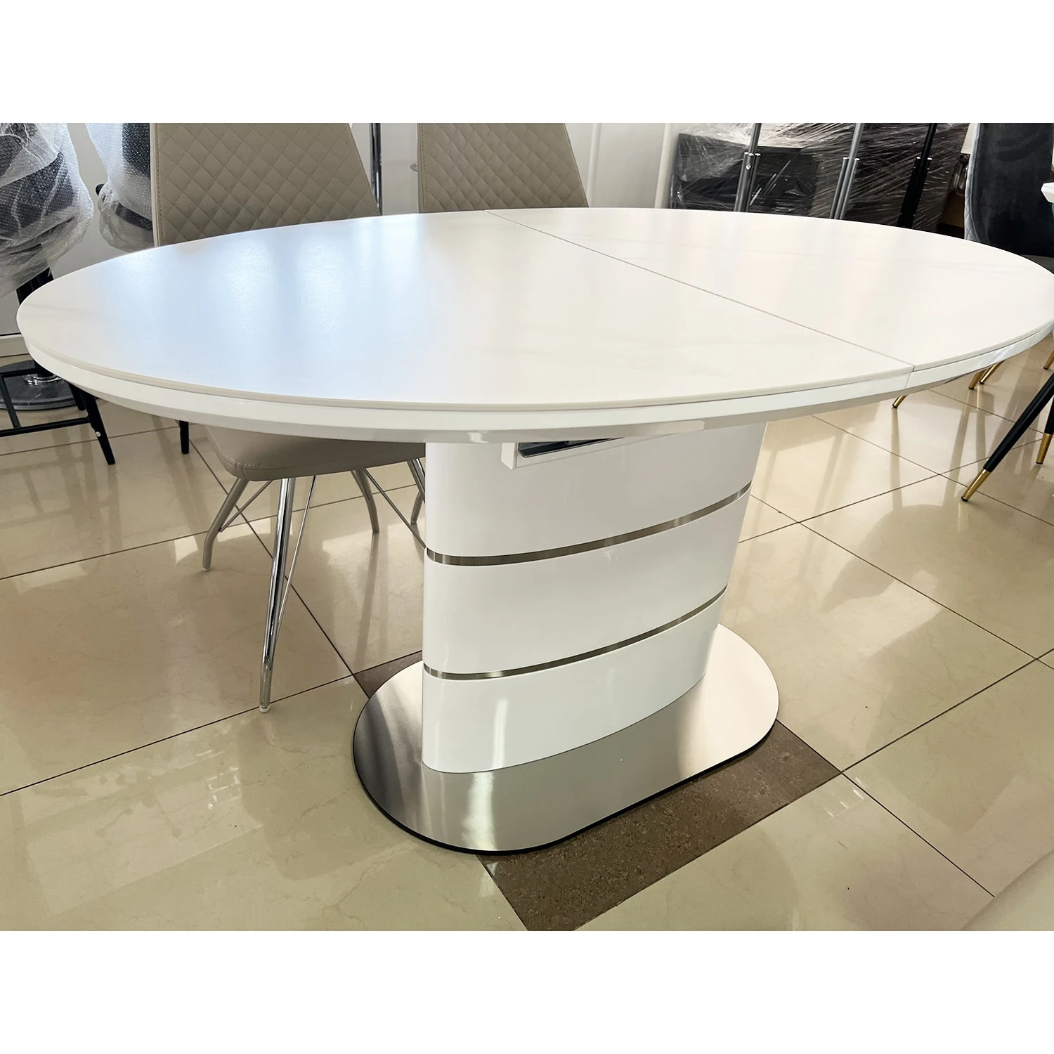 Стіл обідній розкладний Sanremo Ceramic 140-180x80x76 білий ефект мармуру/білий (кераміка+МДФ+метал)