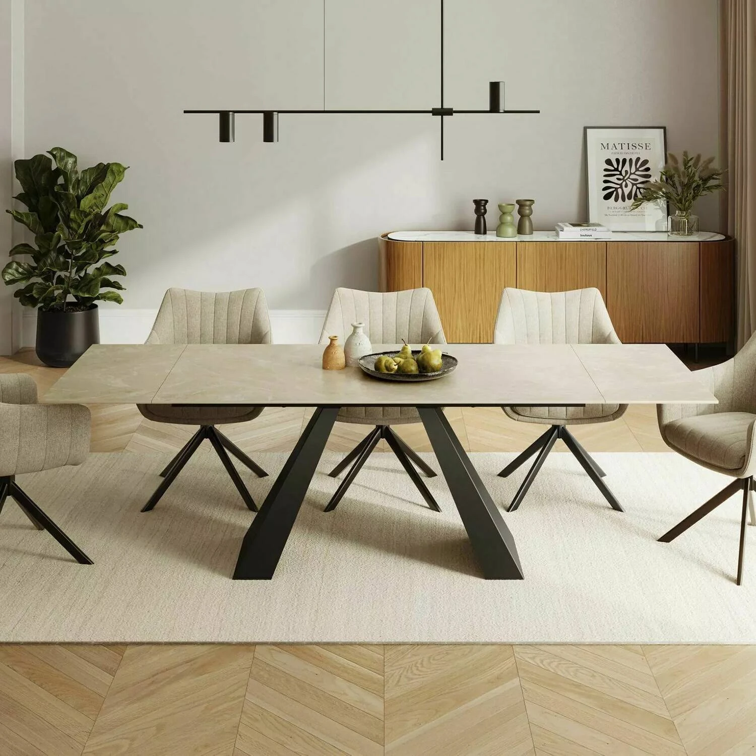 Стіл обідній розкладний Signal Salvadore Ceramic 160-240x90x77 кремовий diamond cream/чорний матовий