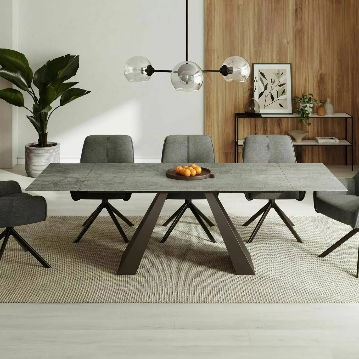 Стіл обідній розкладний Signal Salvadore Ceramic 160-240x90x77 світло-сірий pietra di savoia/чорний мат