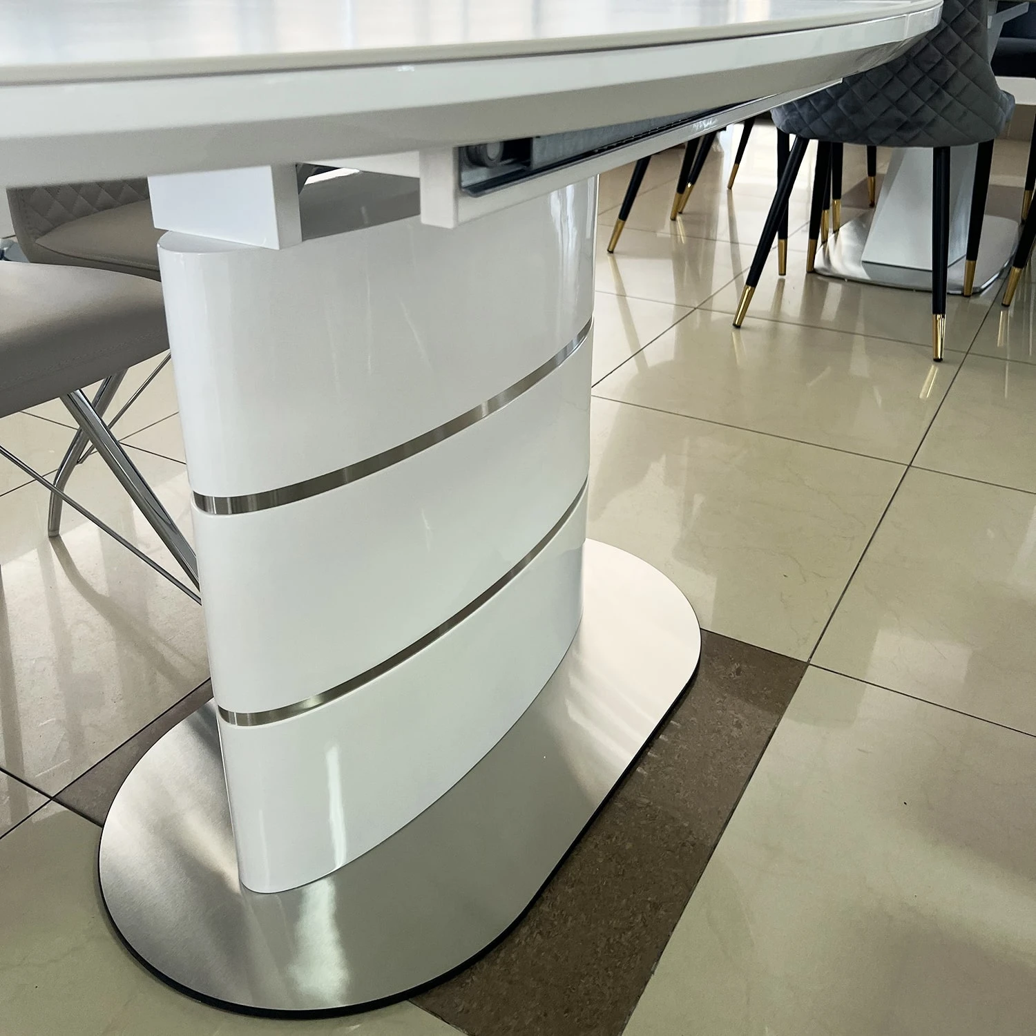 Стіл обідній розкладний Sanremo Ceramic 160-200x90x76 білий ефект мармуру/білий (кераміка+МДФ+метал)