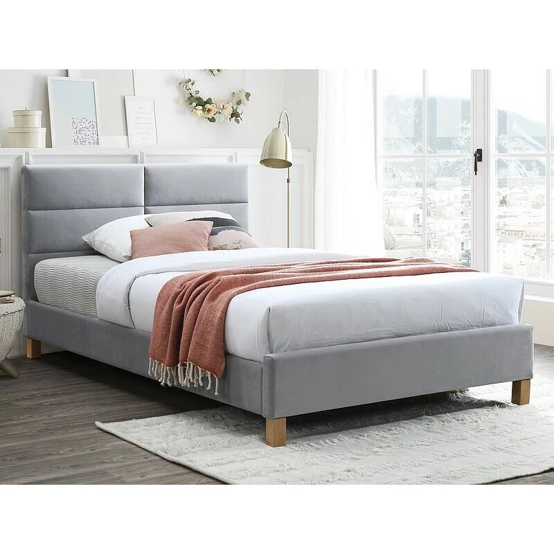 Ліжко односпальне Signal SIERRA VELVET 120x200 світло-сіре/дуб BL.03 SIERRAV120JSZD