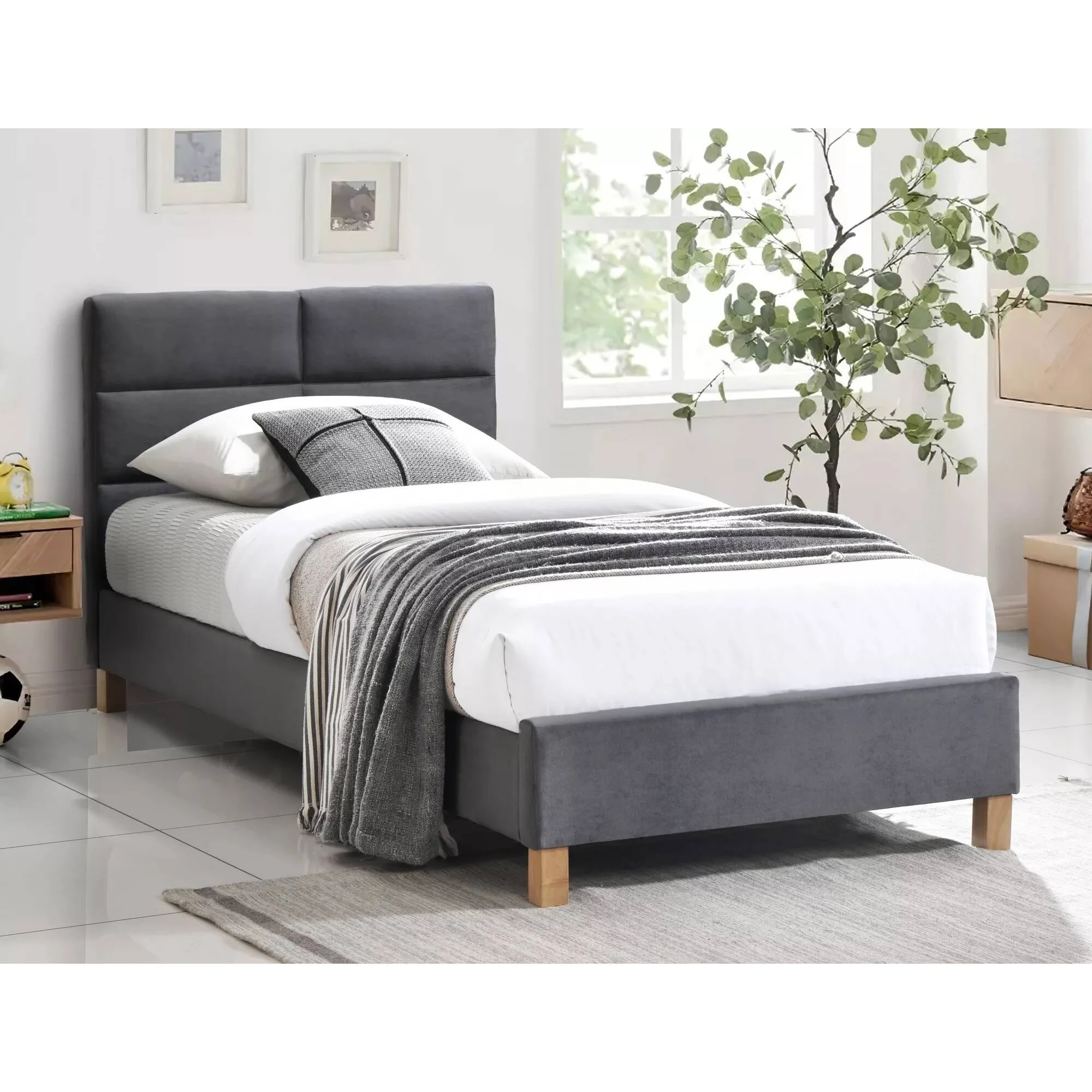 Ліжко односпальне Signal SIERRA VELVET 90x200 Сірий / Дуб TAP. 150 SIERRAV90SZD