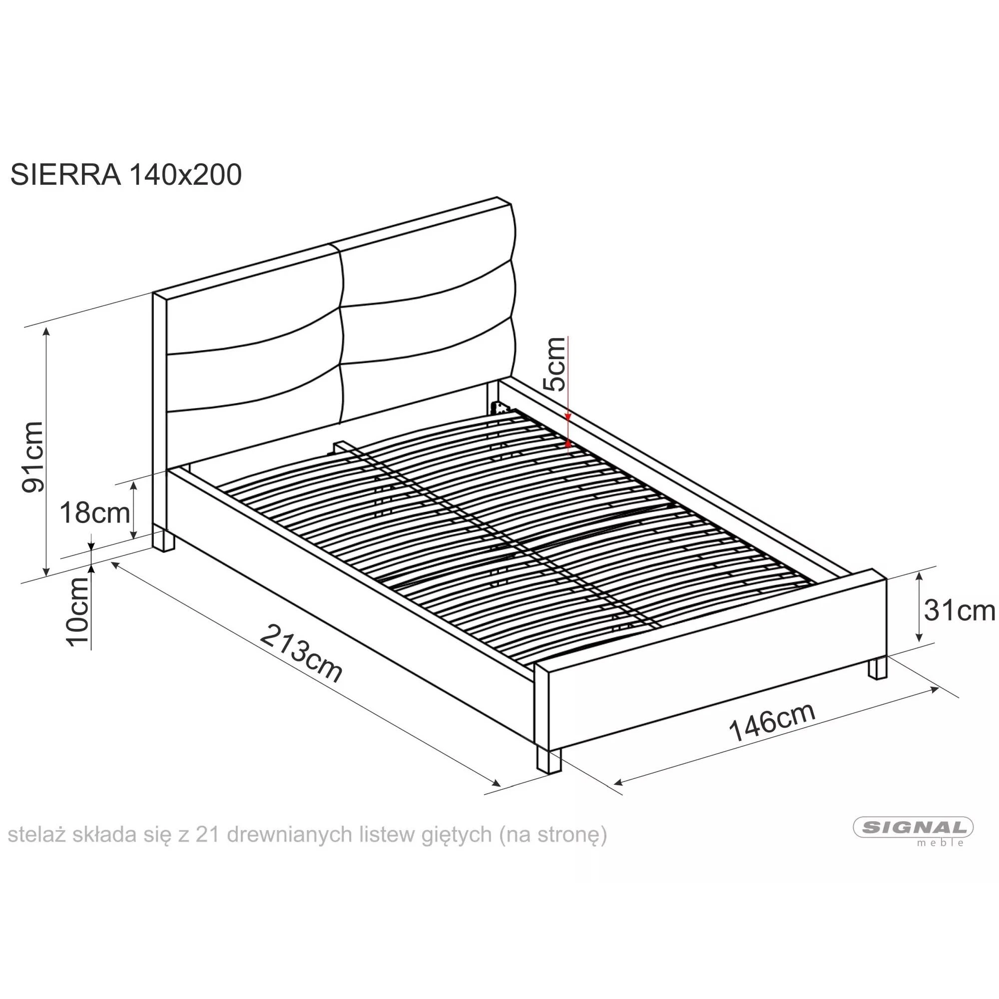 Ліжко полуторне Signal SIERRA VELVET 140x200 Бежевий / Дуб TAP. BLUVEL 28 SIERRAV140BED