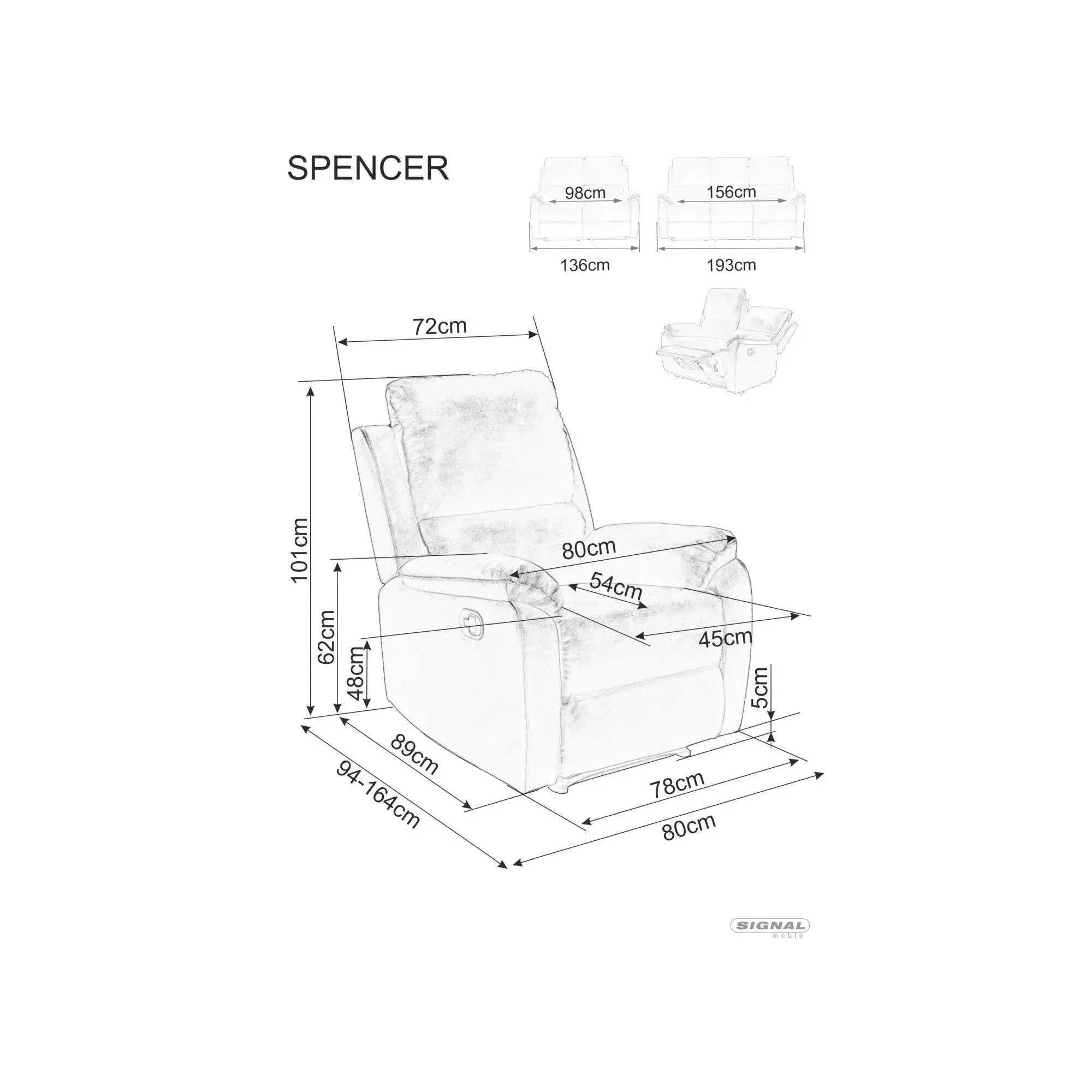 Крісло-реклайнер розкладне Signal SPENCER 1 RAVEN сіре 15 SPENCER1RASZ15