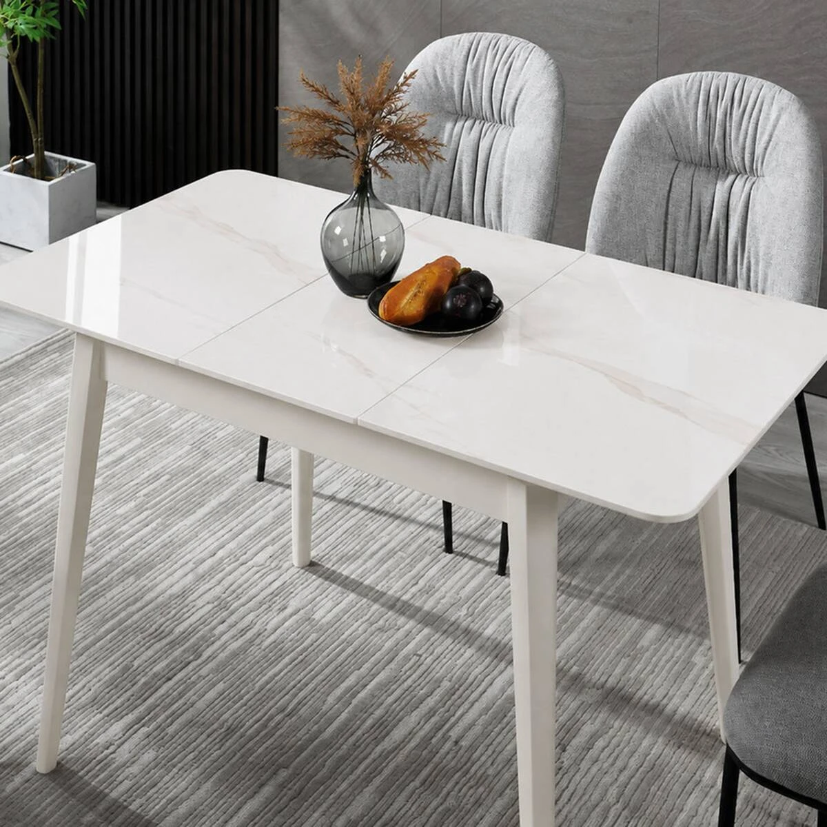 Стіл обідній розкладний Tallinn Ceramic 90-120x70x75 білий глянець/кашемір