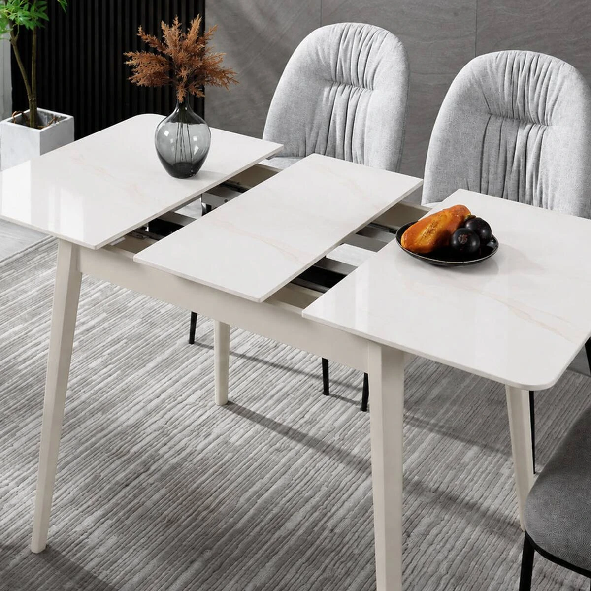 Стіл обідній розкладний Tallinn Ceramic 90-120x70x75 білий глянець/кашемір