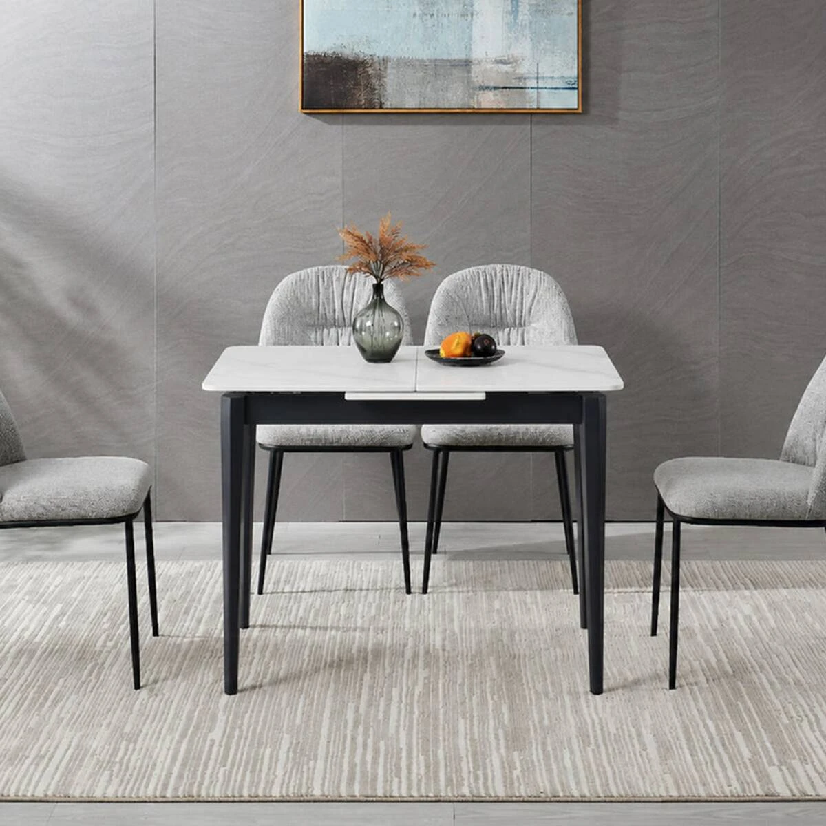 Стіл обідній розкладний Tallinn Ceramic 90-120x70x75 білий/чорний каркас