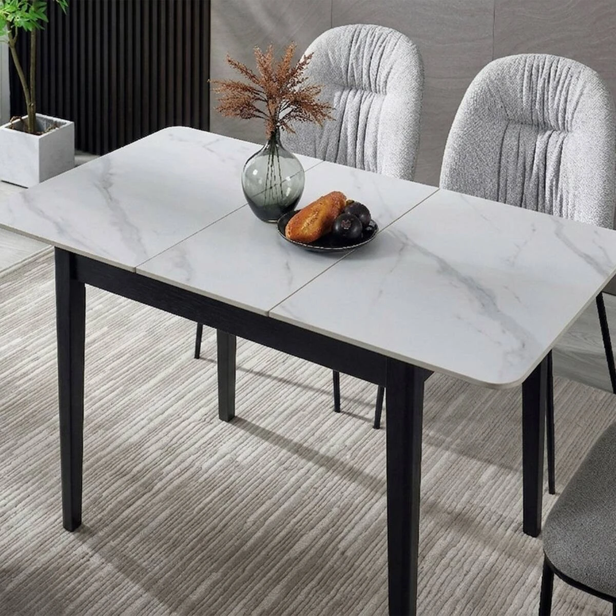 Стіл обідній розкладний Tallinn Ceramic 90-120x70x75 білий/чорний каркас