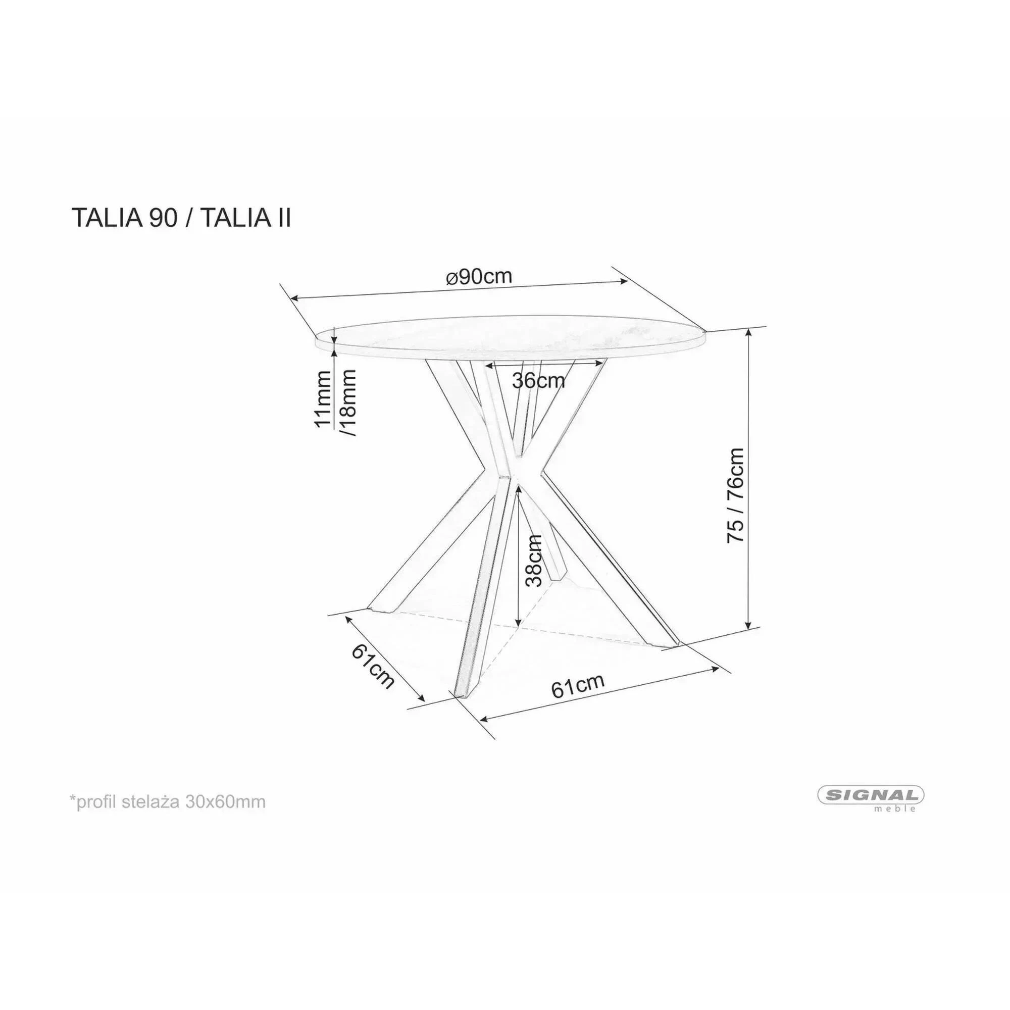 Стіл обідній Signal TALIA II Горіх/Чорний матовий діаметр 90 TALIAIIORCFI90