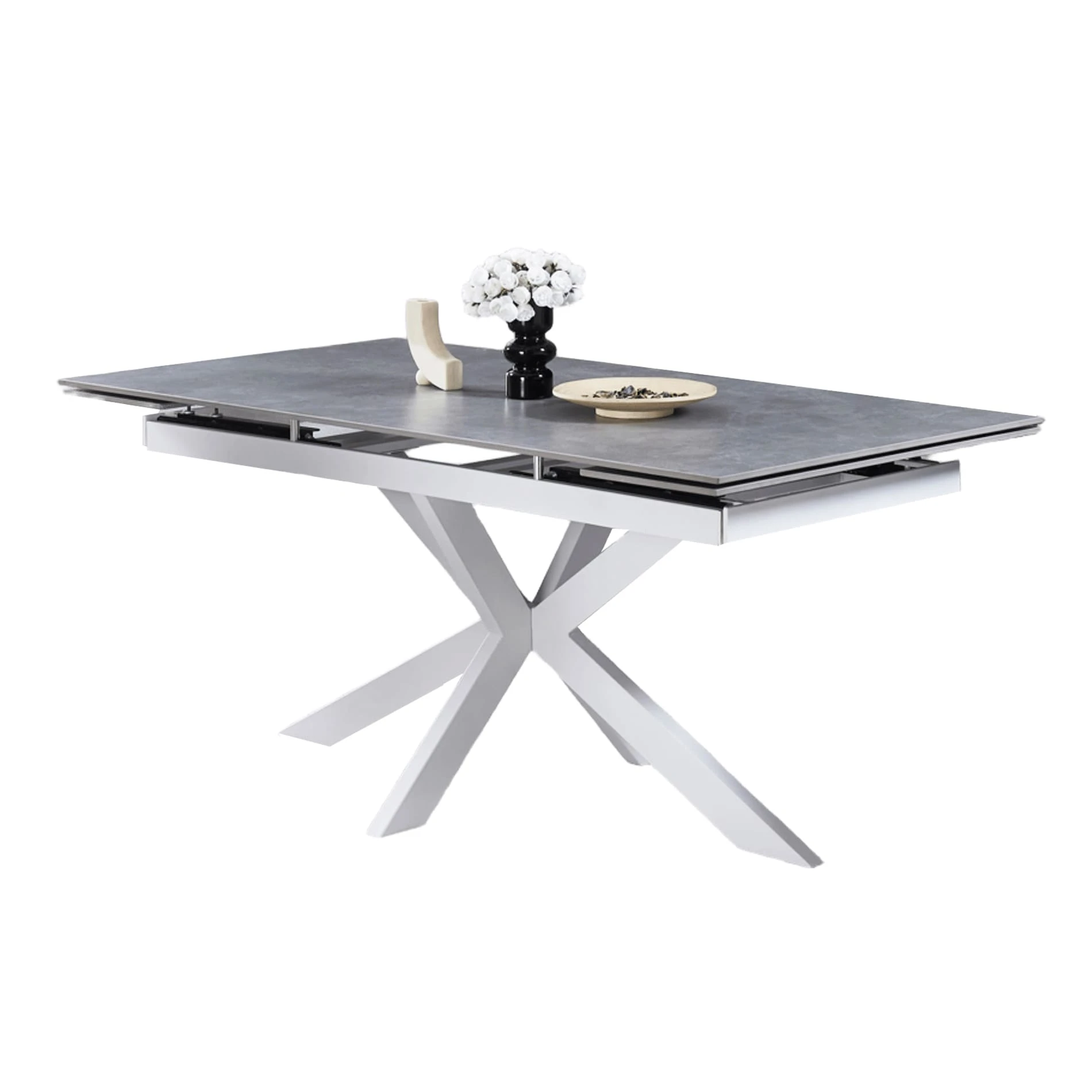 Стіл обідній розкладний Vetro TML-1150 (Тіціано) делікато грей + білий 170-220x90x76 (кераміка+метал)