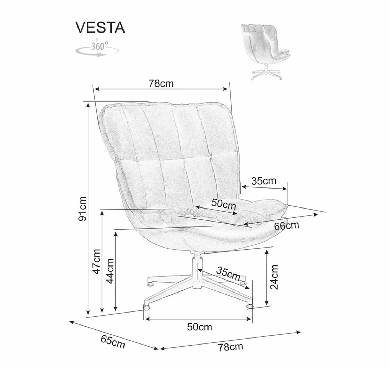 Крісло поворотне для відпочинку Signal Vesta Velvet чорний метал/сірий оксамит tap.218