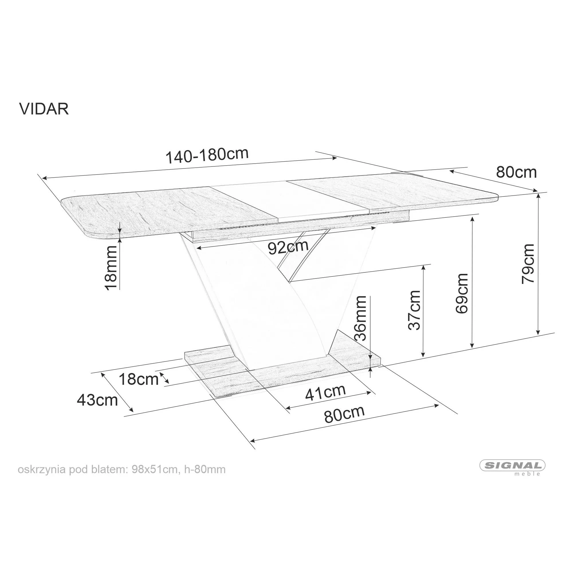 Стіл обідній розкладний Signal VIDAR Дуб крафт тютюн/крем 140(180)X80 VIDARDCTK140