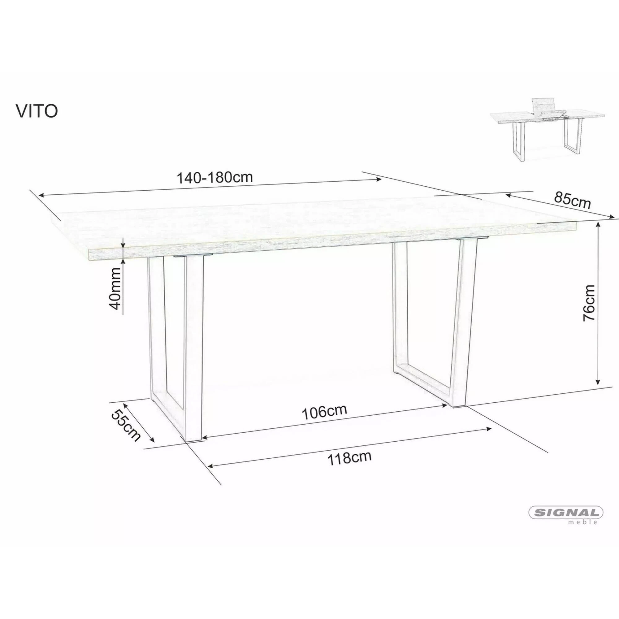 Стіл обідній розкладний Signal VITO 140(180)*85 дуб артизан/чорний VITODAC140
