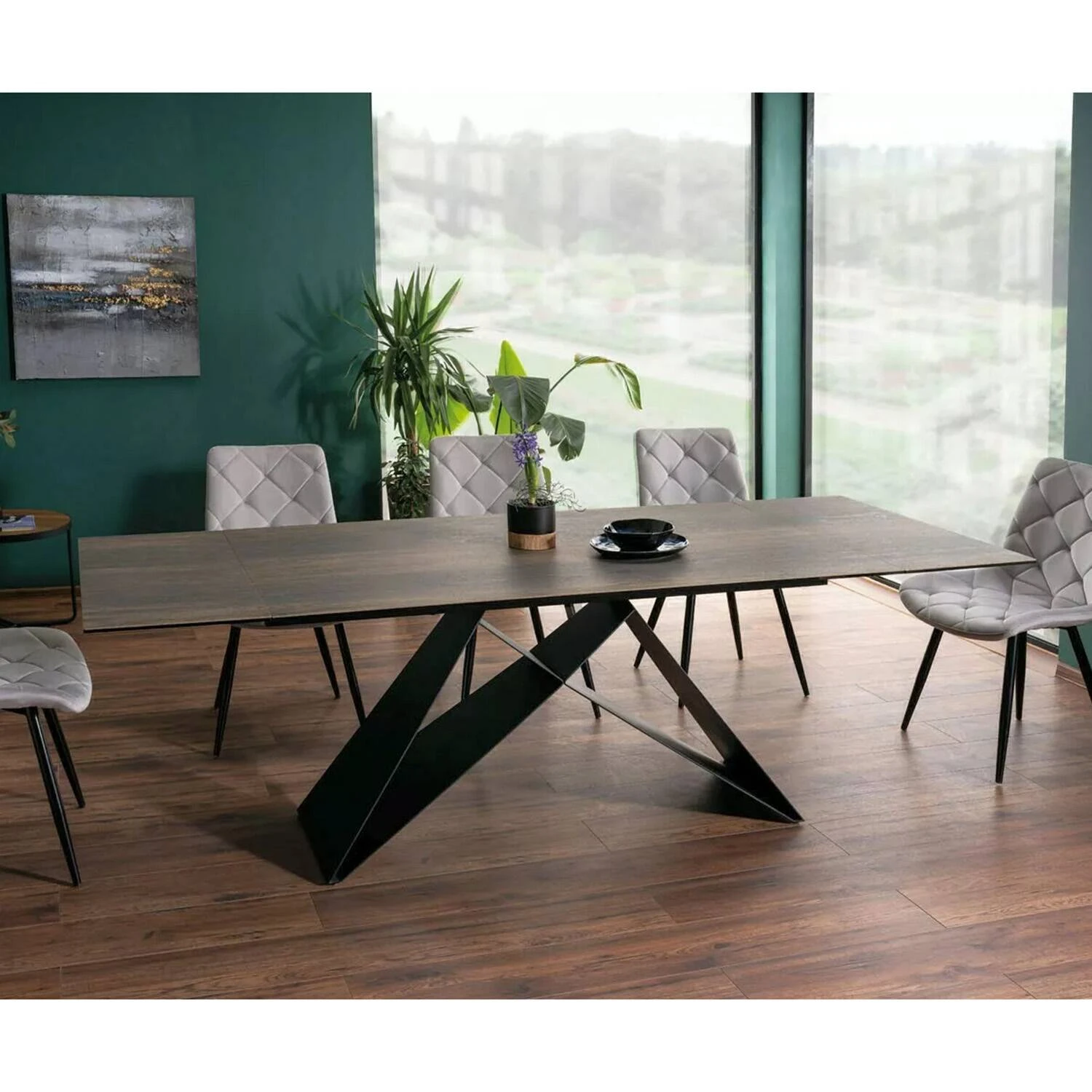 Стіл обідній розкладний Signal Westin Ceramic 160-240x90x77 коричневий ефект дерева/чорний матовий