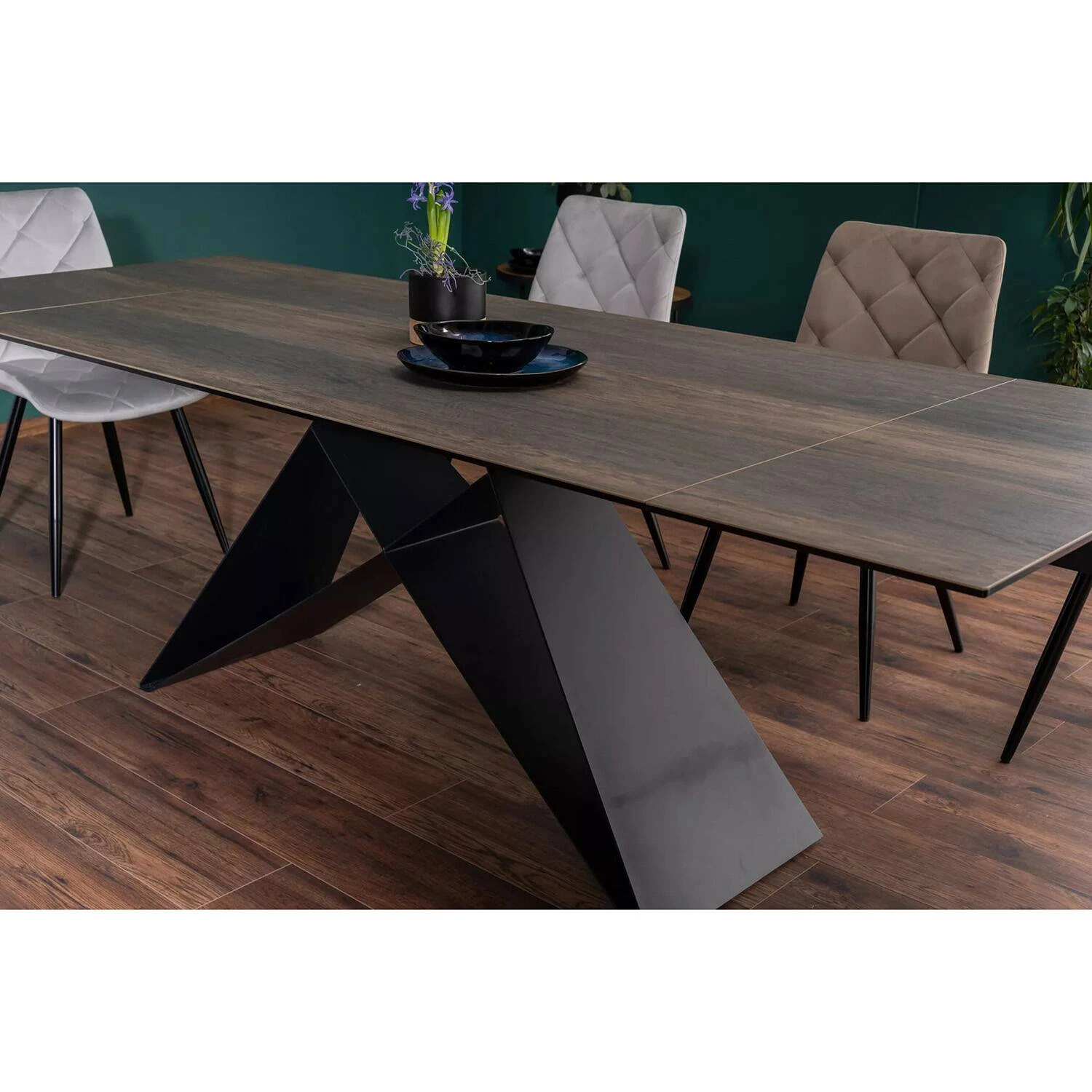 Стіл обідній розкладний Signal Westin Ceramic 160-240x90x77 коричневий ефект дерева/чорний матовий