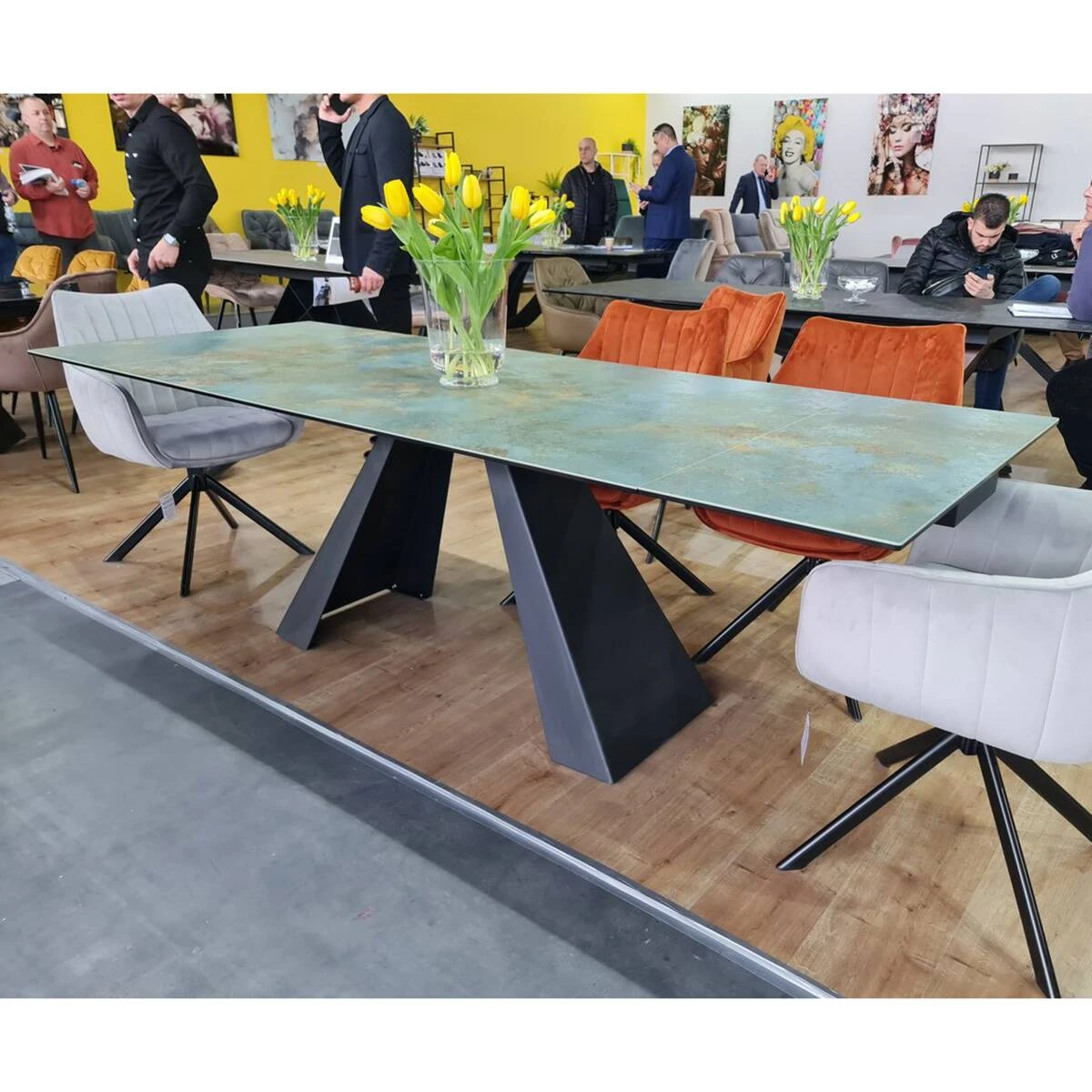 Стіл обідній розкладний Signal Westin Ceramic 160-240x90x77 бірюза ossido verde/чорний матовий