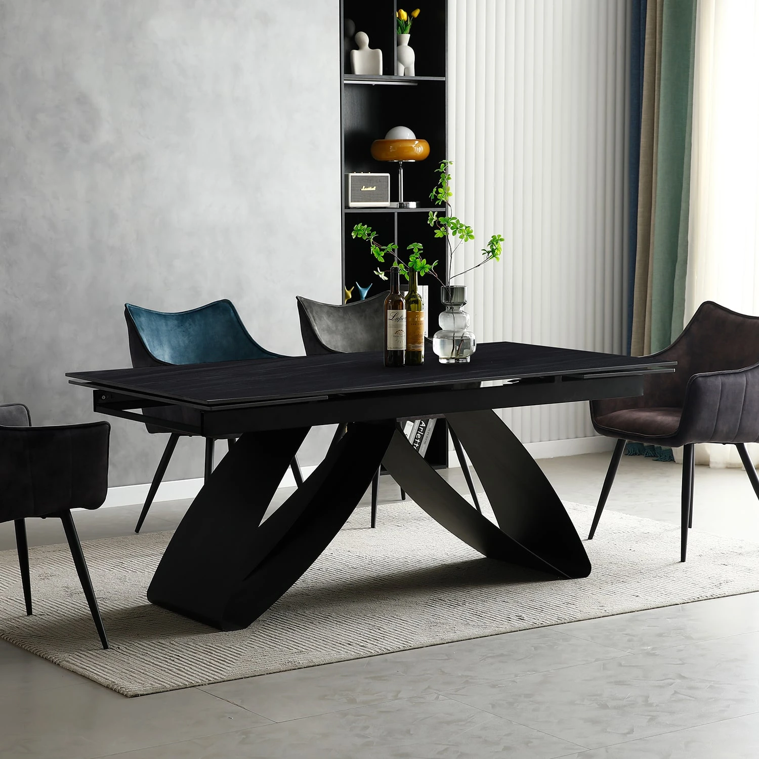 Стіл обідній розкладний William Ceramic 180-260x90x76 піщаний камінь матовий/чорний (кераміка+метал)